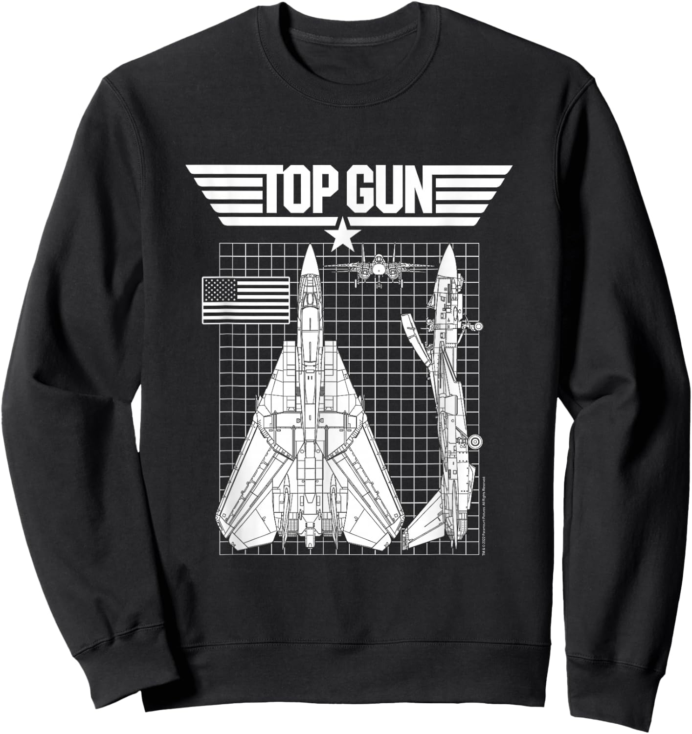 Top Gun F-14 Tomcat Blueprints Action Movie Sweatshirt - Sweatshirt | Black