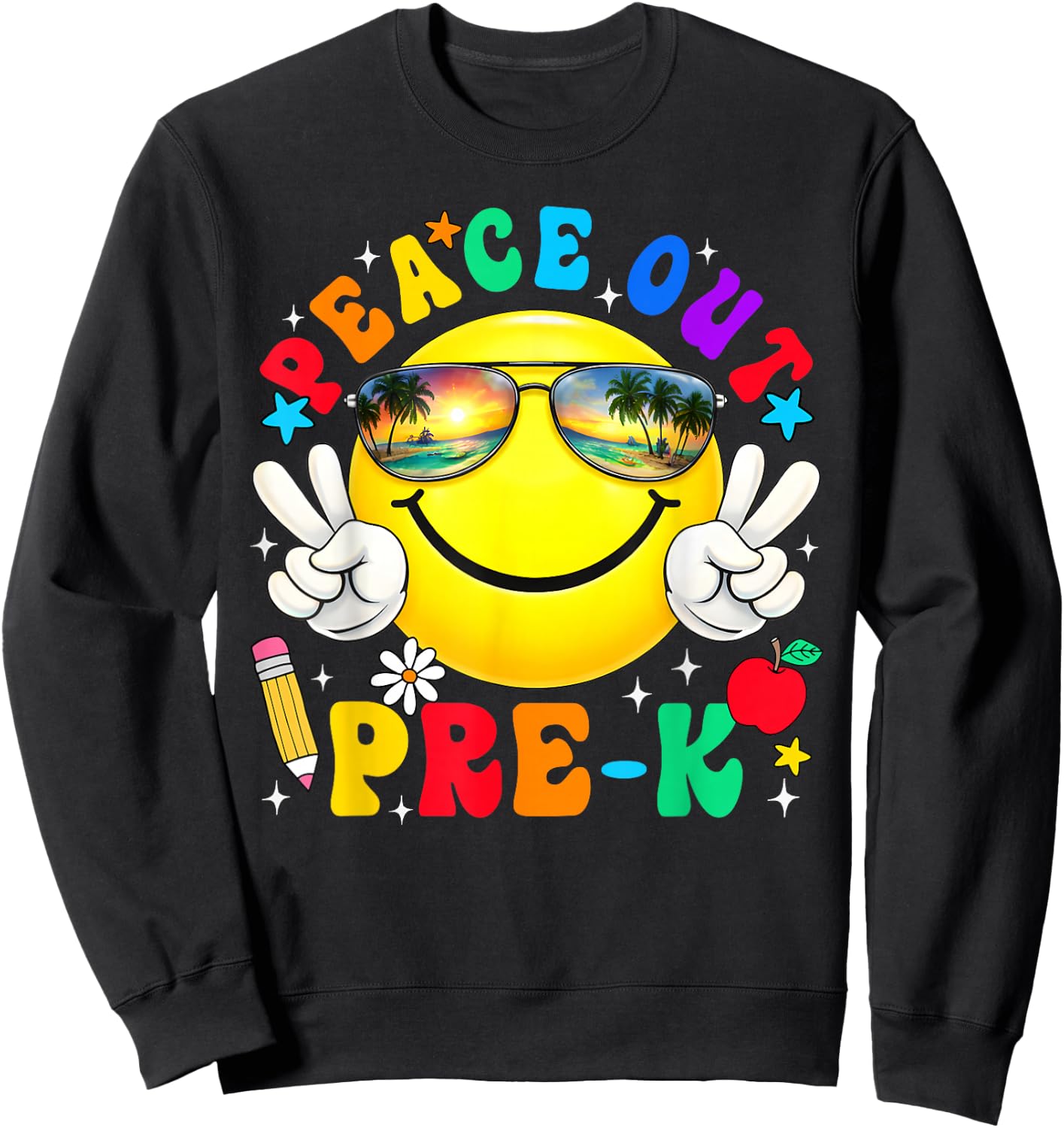 Peace Out Pre-K Last Day of School Groovy Smile Face Sweatshirt - Sweatshirt | Black