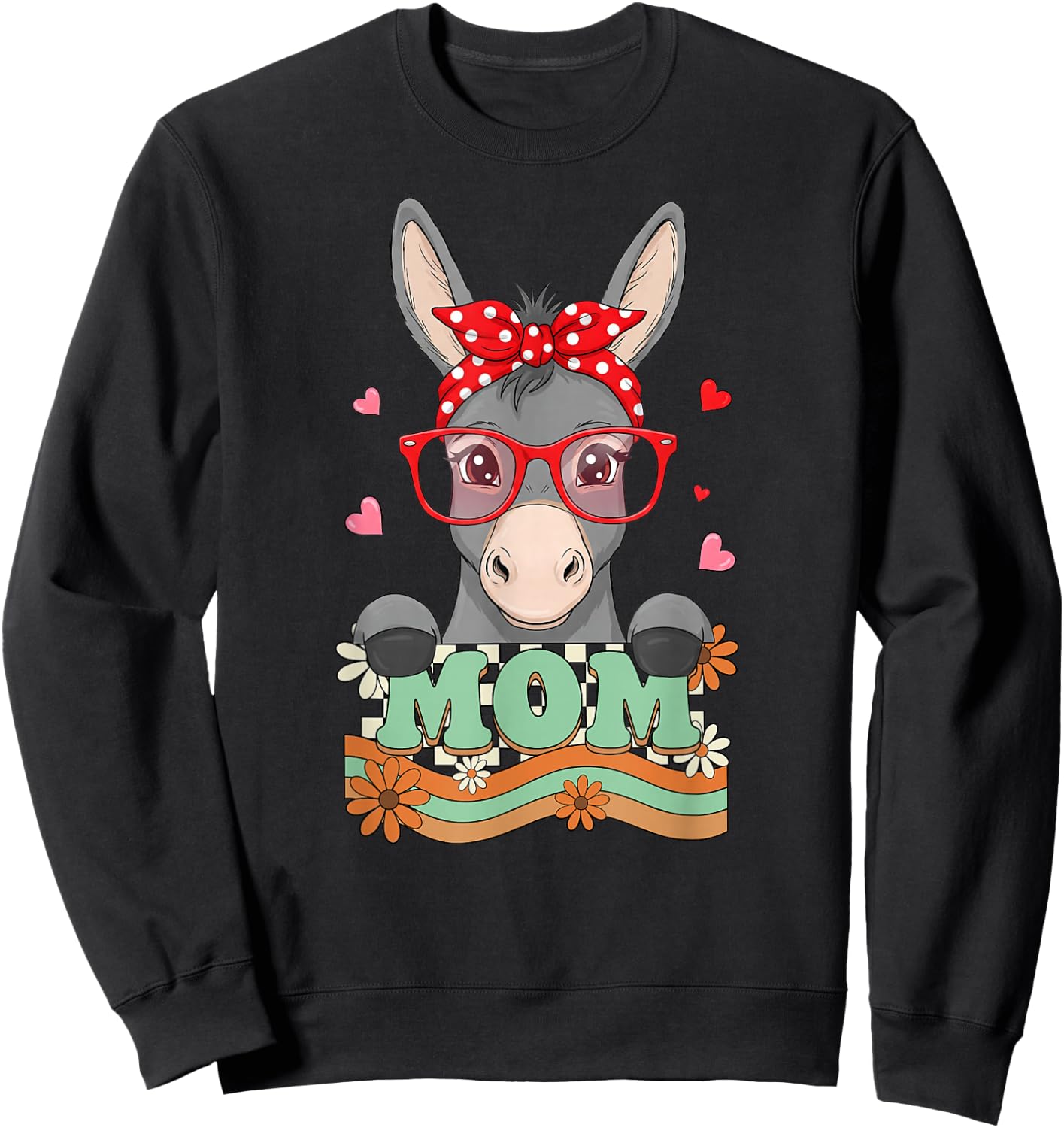 Retro 70s Flower Donkey Mom Mama Grandma Mother's Day Sweatshirt - Sweatshirt | Black