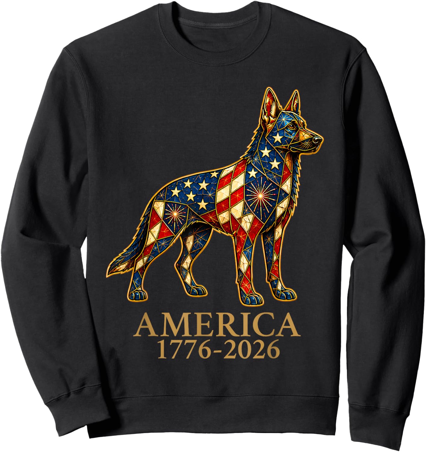 America 1776-2026 German Shepherd Patriotic US Flag USA Sweatshirt - Sweatshirt | Black