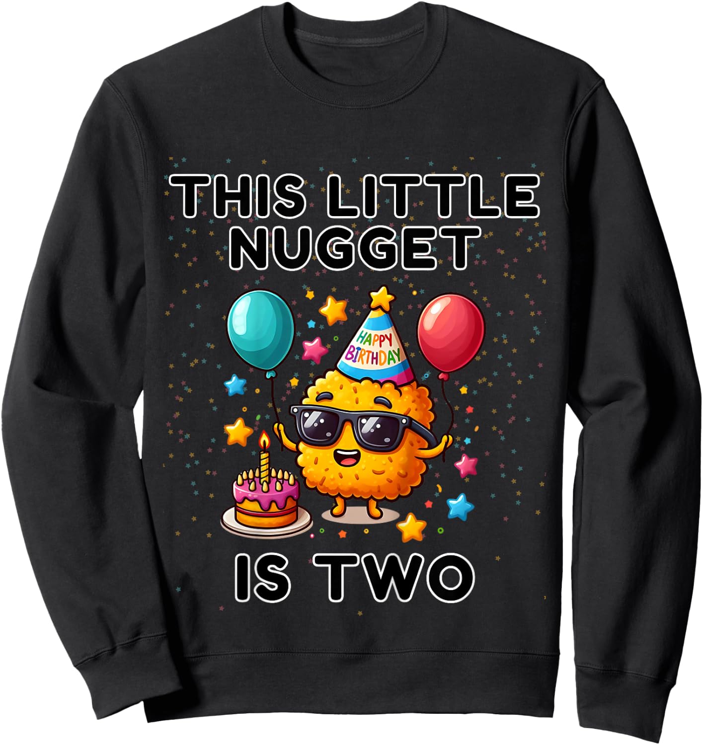 Kids This Little-Nugget is Two, Chicken Nugget 2nd Birthday Sweatshirt - Sweatshirt | Black