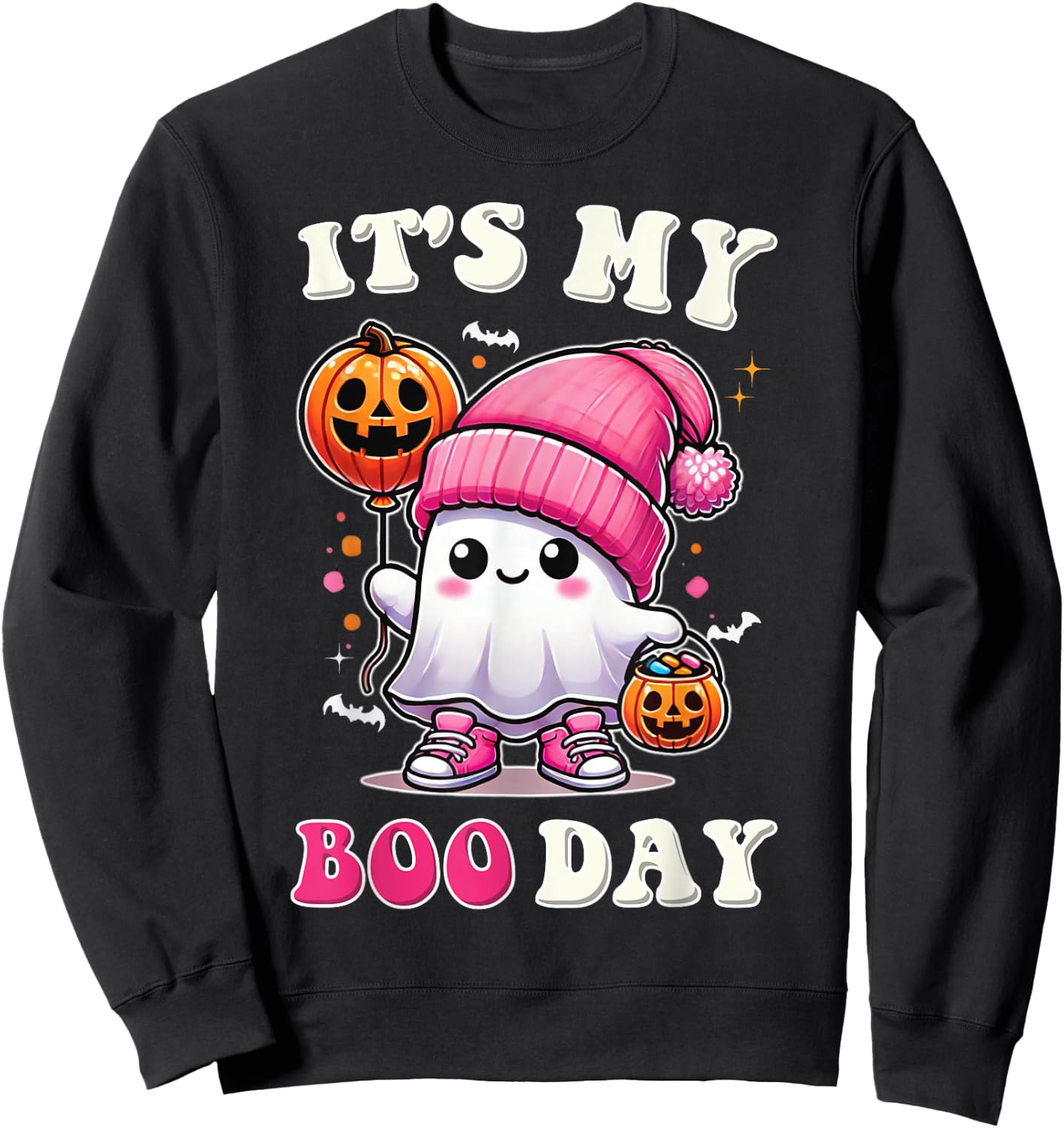 Its My Boo Day , Cute Halloween Birthday Ghost Girl Kids Sweatshirt - Sweatshirt | Black