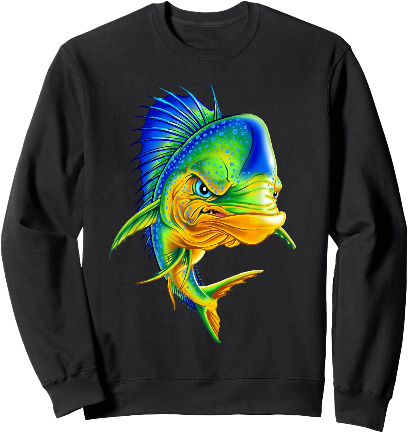 Angry Mahi Mahi Fish Sport Fishing Fisherman Sea Crew Sweatshirt - Sweatshirt | Black