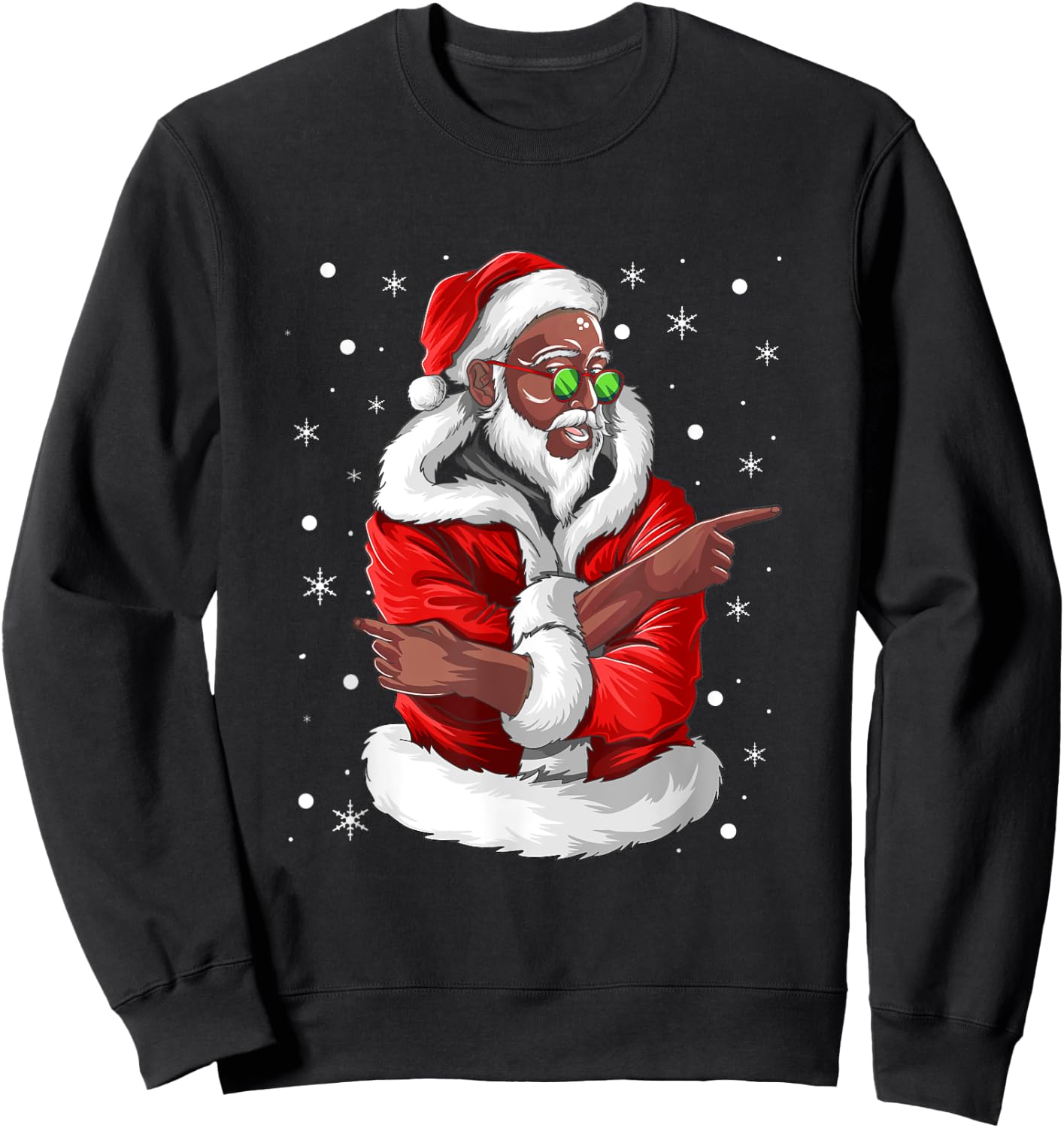 African American Santa Christmas Pajama Cool Black X-Mas Sweatshirt - Sweatshirt | Black
