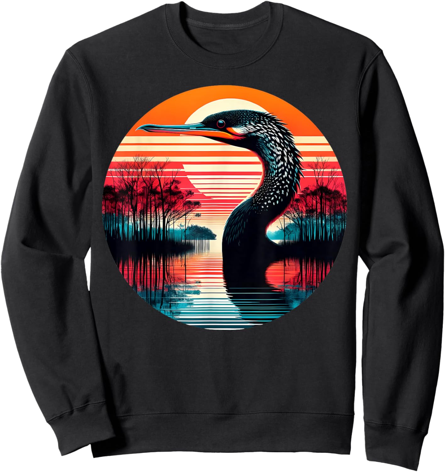 Anhinga Bird Sunset Retro Style Safari Vintage 70s Sweatshirt - Sweatshirt | Black