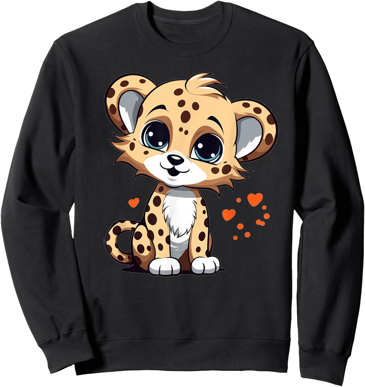 Cute Cheetah with Hearts I Kids Cheetah Sweatshirt - Sweatshirt | Black