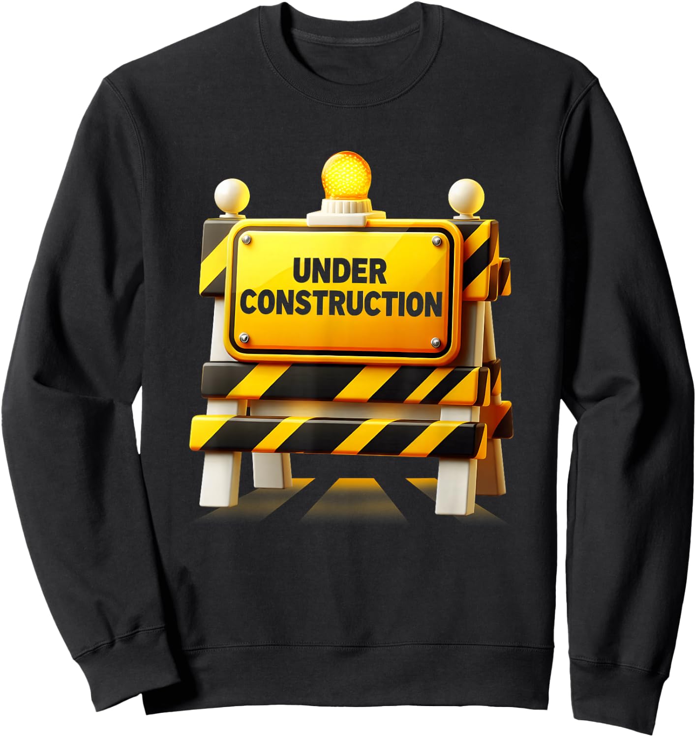 Luminous Yellow Construction Sign with Warning Light Sweatshirt - Sweatshirt | Black