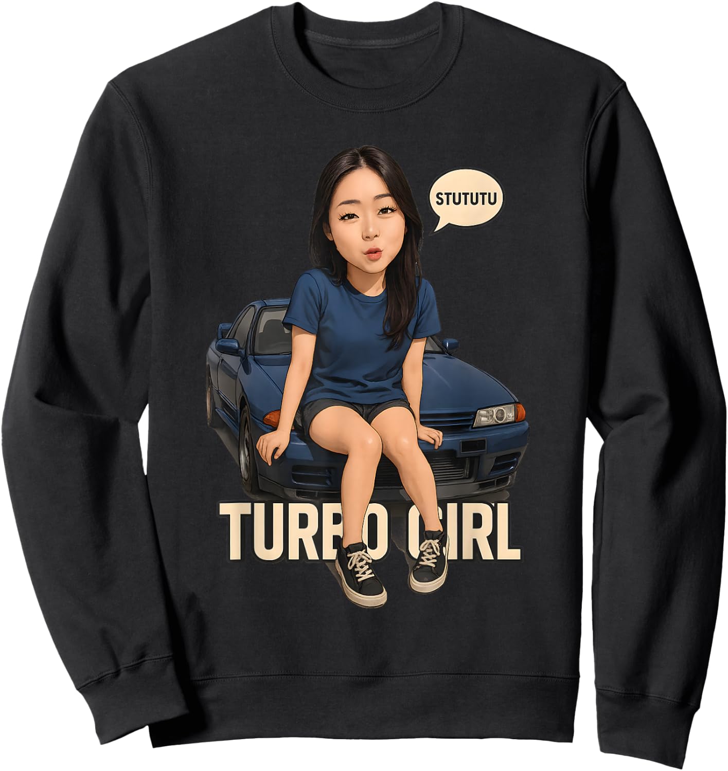 Turbo Girl Stututu Shirt JDM Tuner CONRAIMENT Design Sweatshirt - Sweatshirt | Black