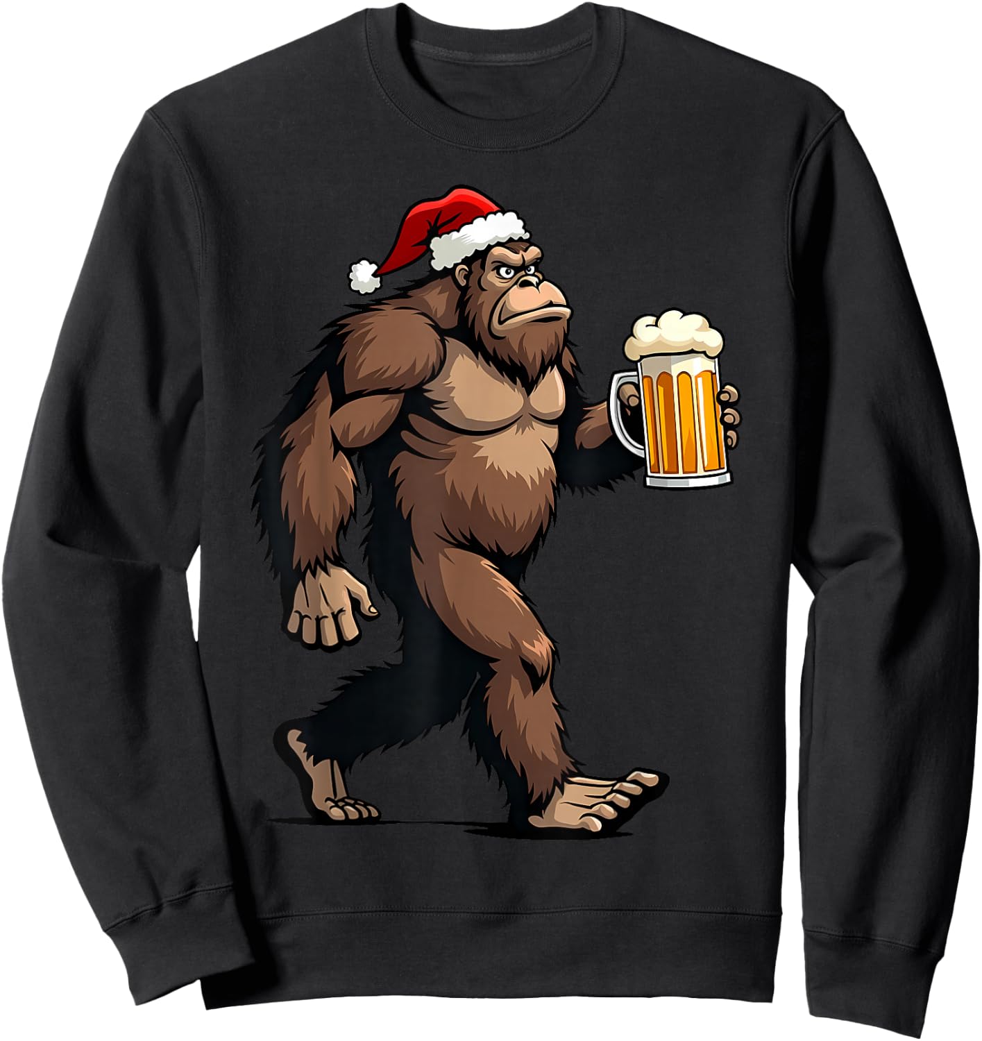 Bigfoot Christmas Funny Beer Lover Santa Sasquatch Drinking Sweatshirt - Sweatshirt | Black