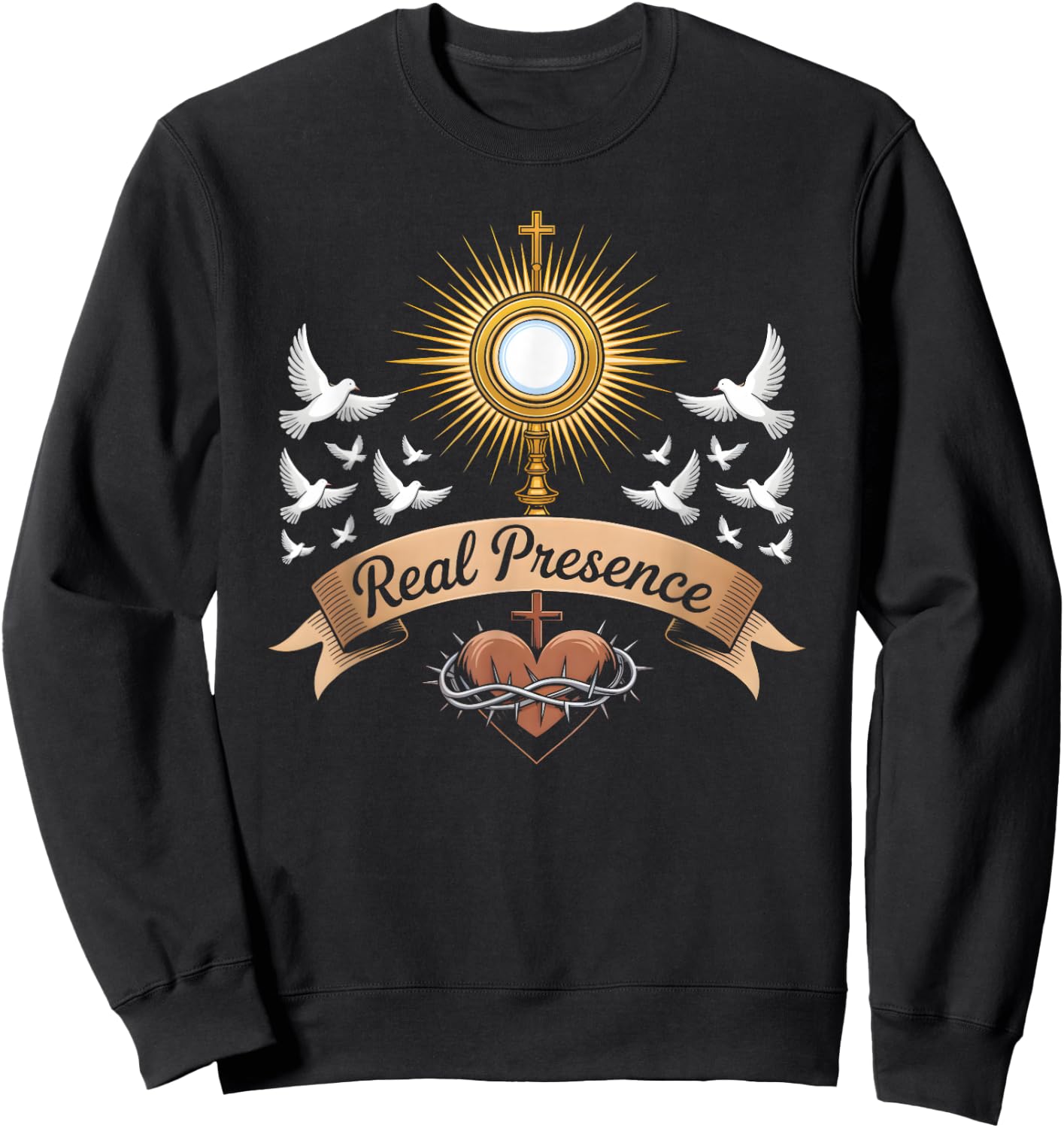 Real Presence Monstrance Jesus Holy Communion Sweatshirt - Sweatshirt | Black