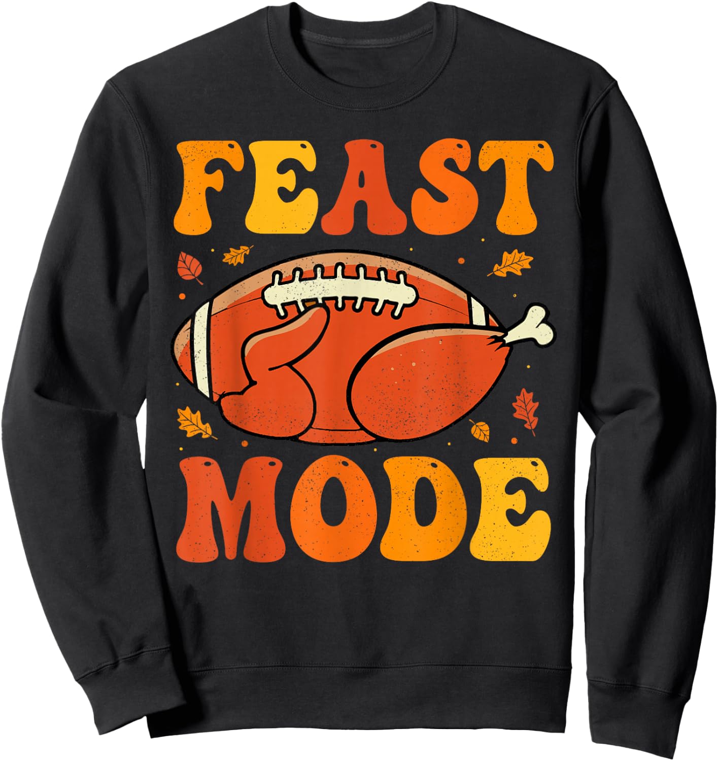 Funny Thanksgiving Football Turkey Player Men Women Groovy Sweatshirt - Sweatshirt | Black
