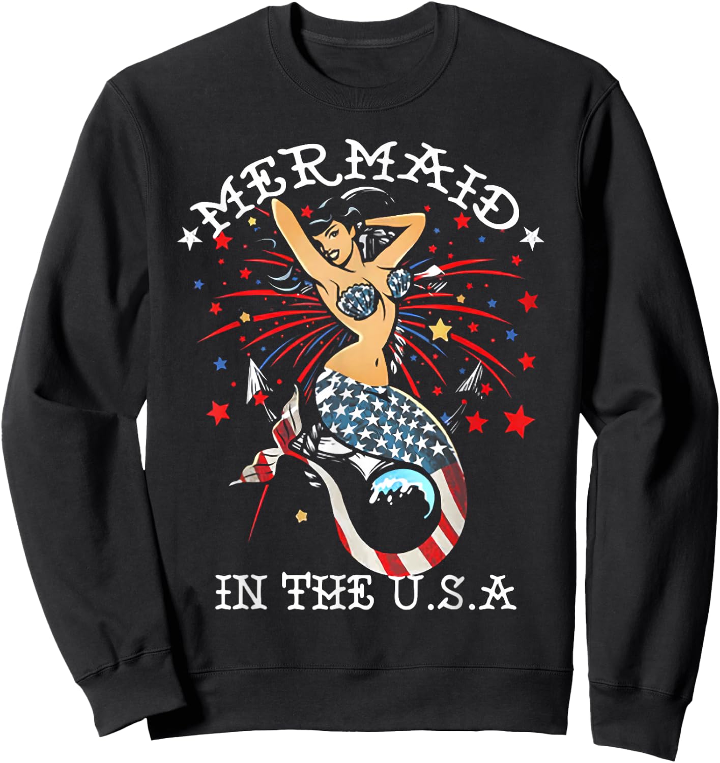 The Mermaid In The USA 4th Of July Sweatshirt - Sweatshirt | Black