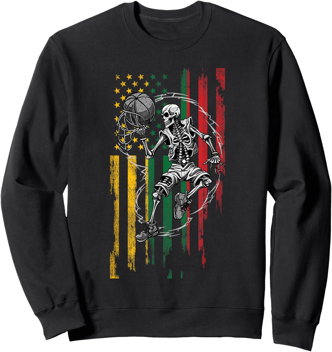 Lithuanian American Flag Skeleton Playing Basketball Sweatshirt - Sweatshirt | Black