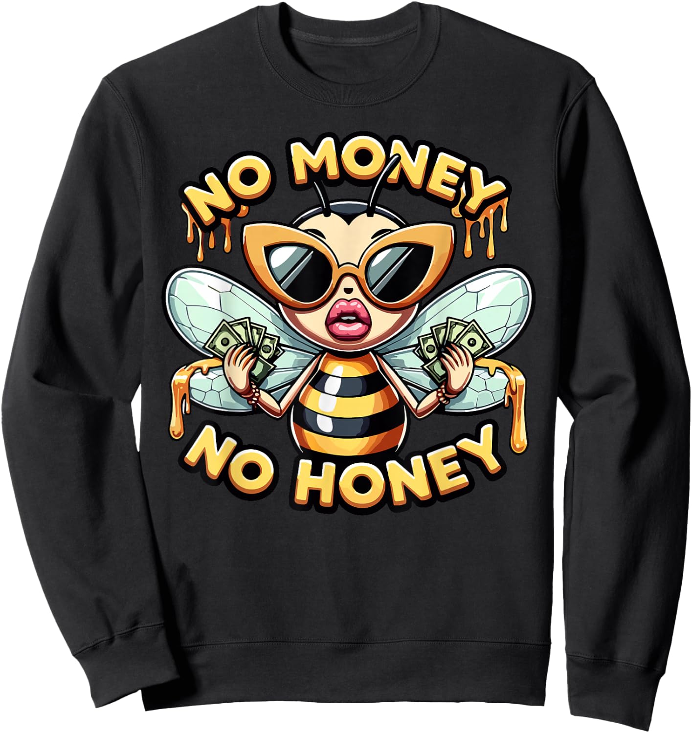 Funny Retro Bee Black Queen, No Money No Honey, Women's Sweatshirt - Sweatshirt | Black
