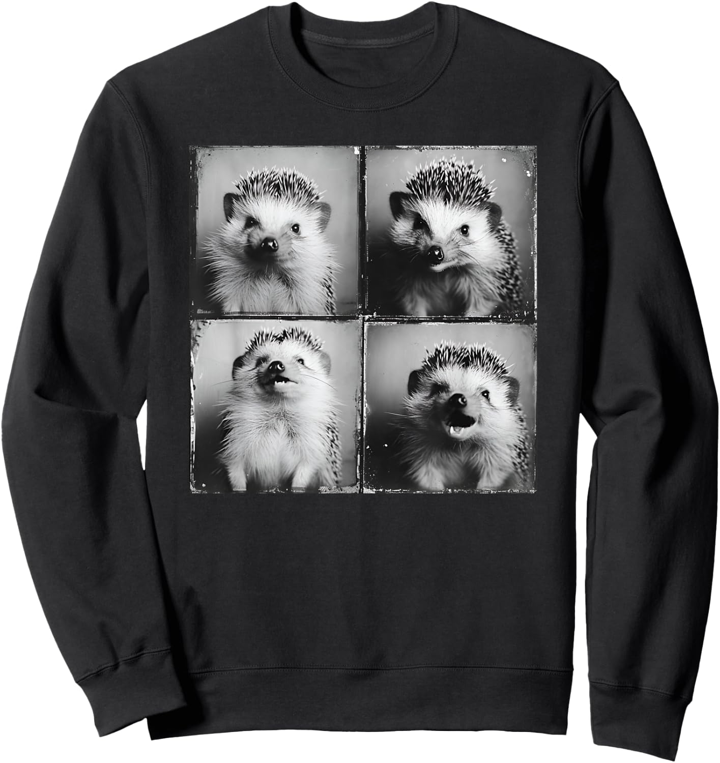 Smiling Hedgehog Face Happy Hedgie Photo Funny Nature Animal Sweatshirt - Sweatshirt | Black