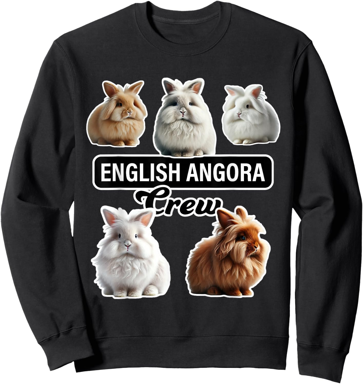 English Angora Rabbit Crew Funny Bunny Sweatshirt - Sweatshirt | Black