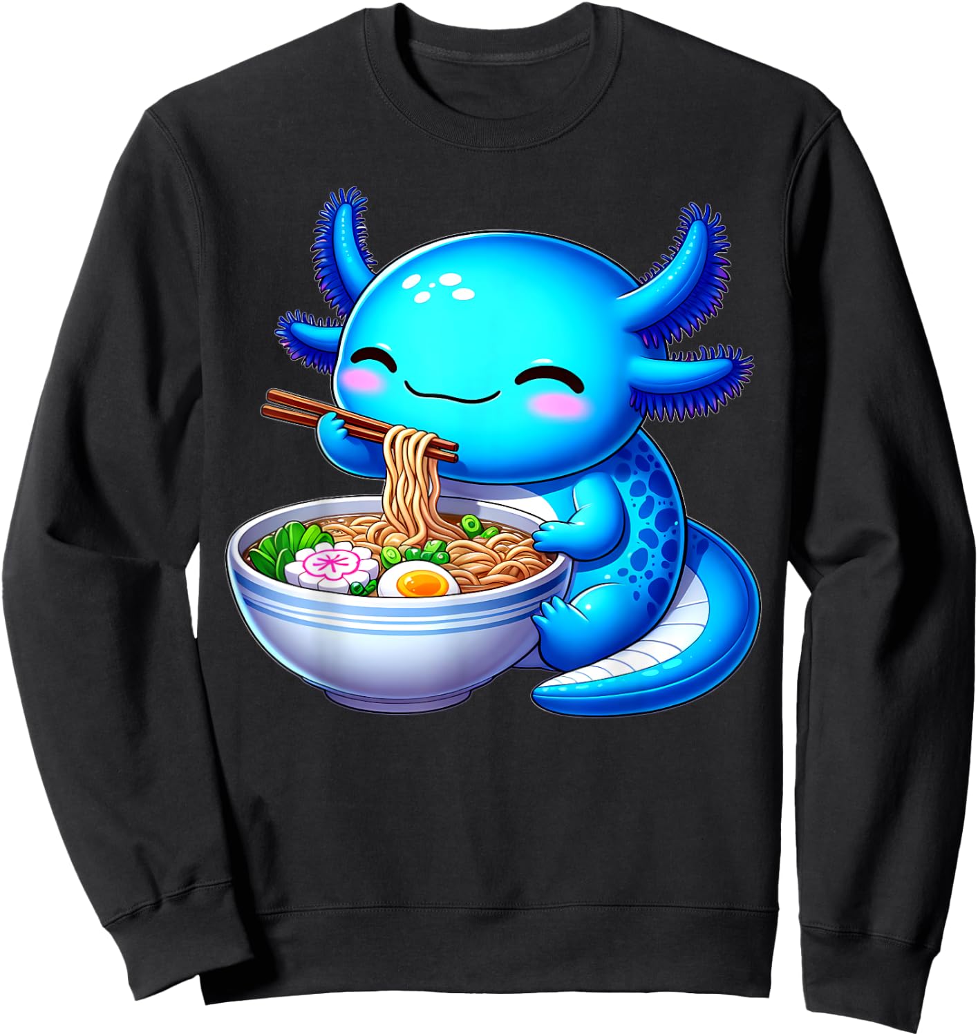 Anime Kawaii Axolotl Food Ramen Noodles Kids Teen Girls Boy , black Sweatshirt - Sweatshirt | Black