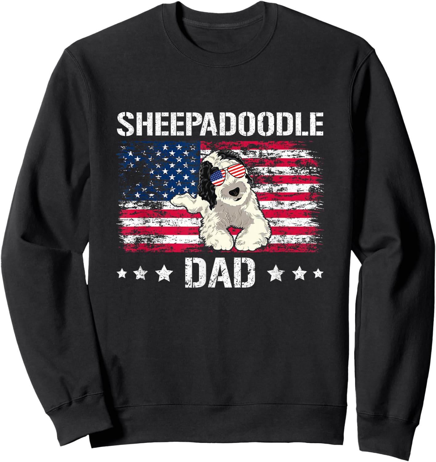 American Flag Doodle Dog Sheepadoodle Dad Sweatshirt - Sweatshirt | Black