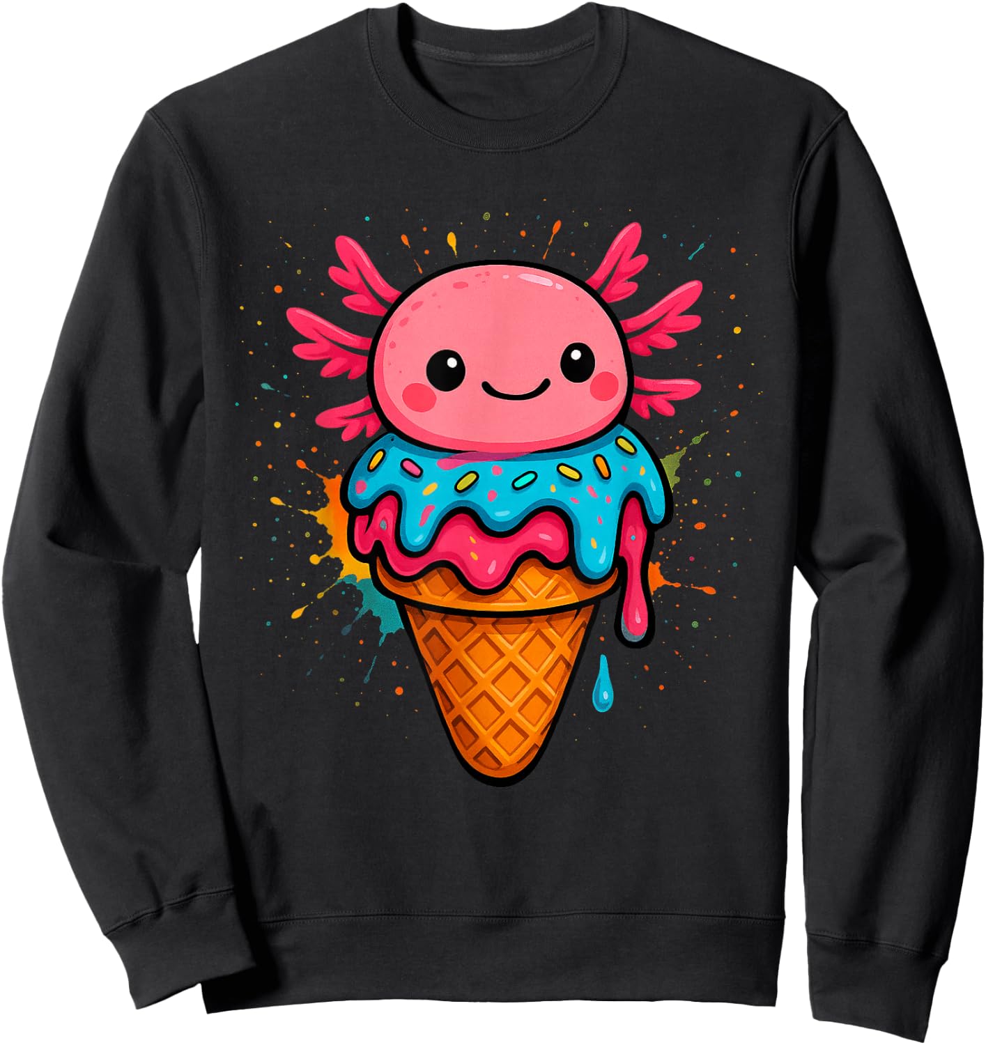 Axolotl Drip Ice Cream Cute Dripping Sweatshirt - Sweatshirt | Black