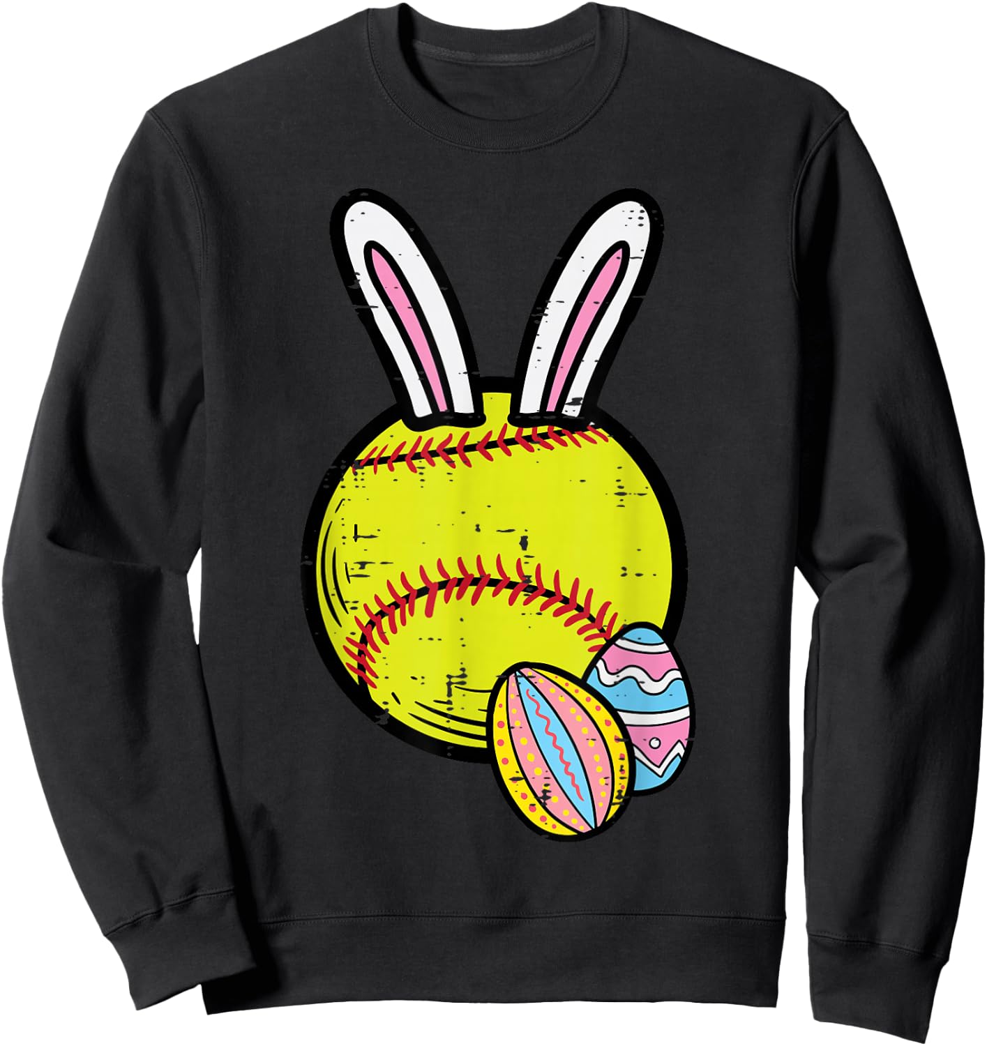 Easter Softball Bunny Sports Player Men Mom Women Girls Kids Sweatshirt - Sweatshirt | Black