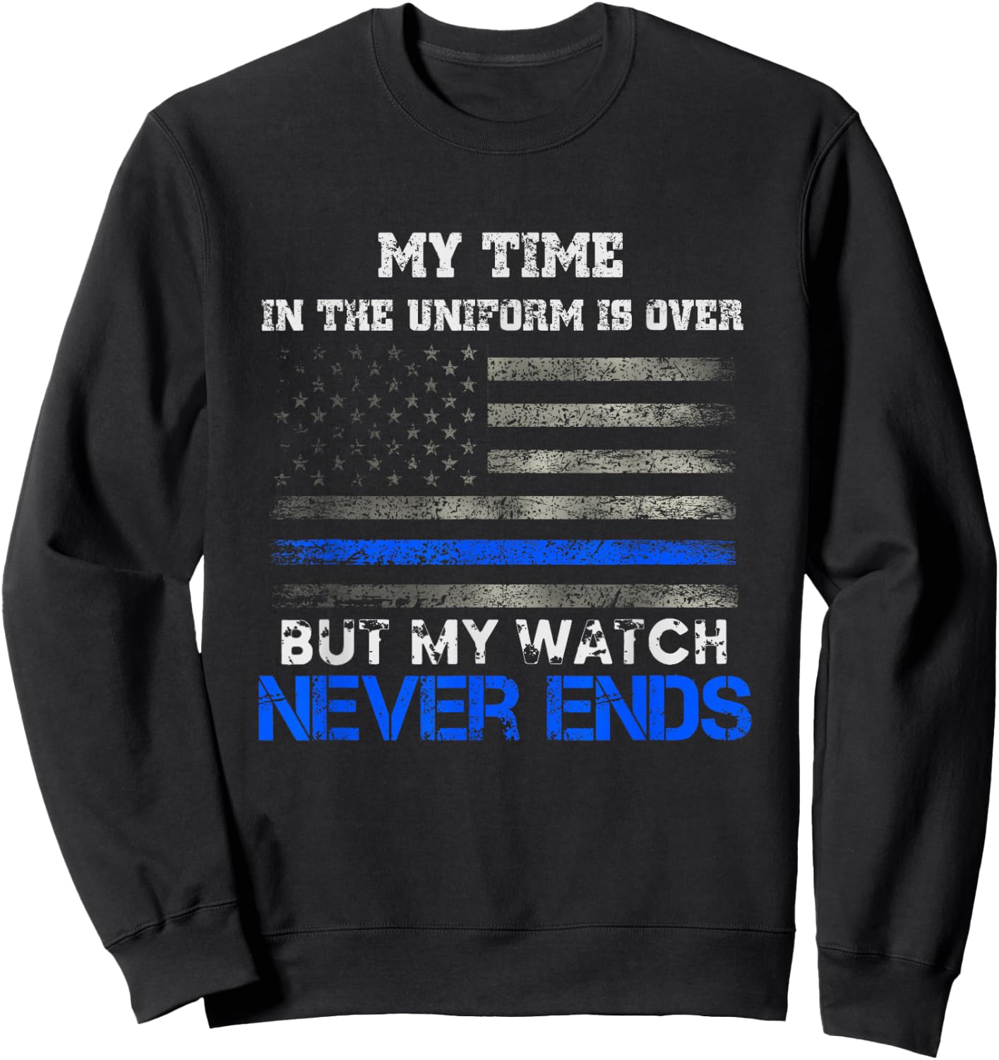 Retired Police Officer - US Flag Thin Blue Line - Patriotic Sweatshirt - Sweatshirt | Black