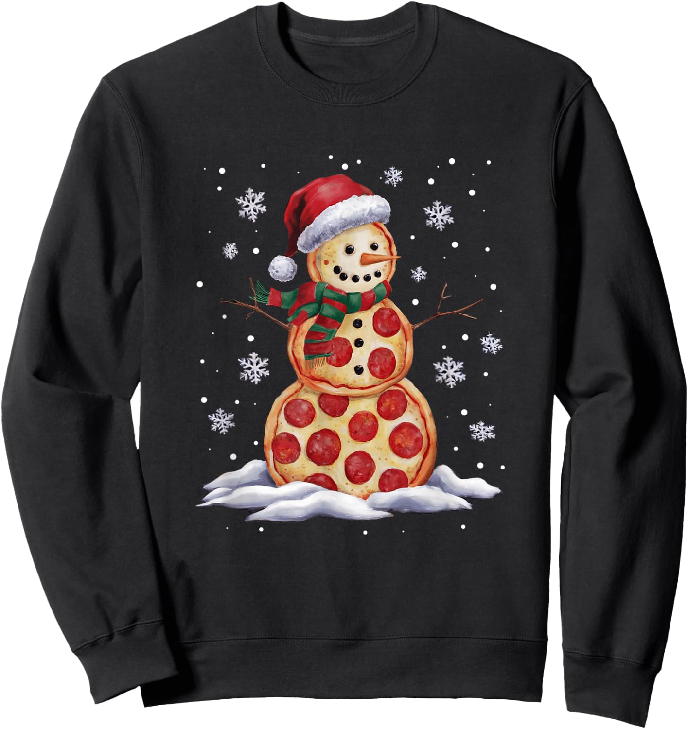 Pizza Snowman Santa Hat Christmas Pizza Party Funny Xmas Sweatshirt - Sweatshirt | Black