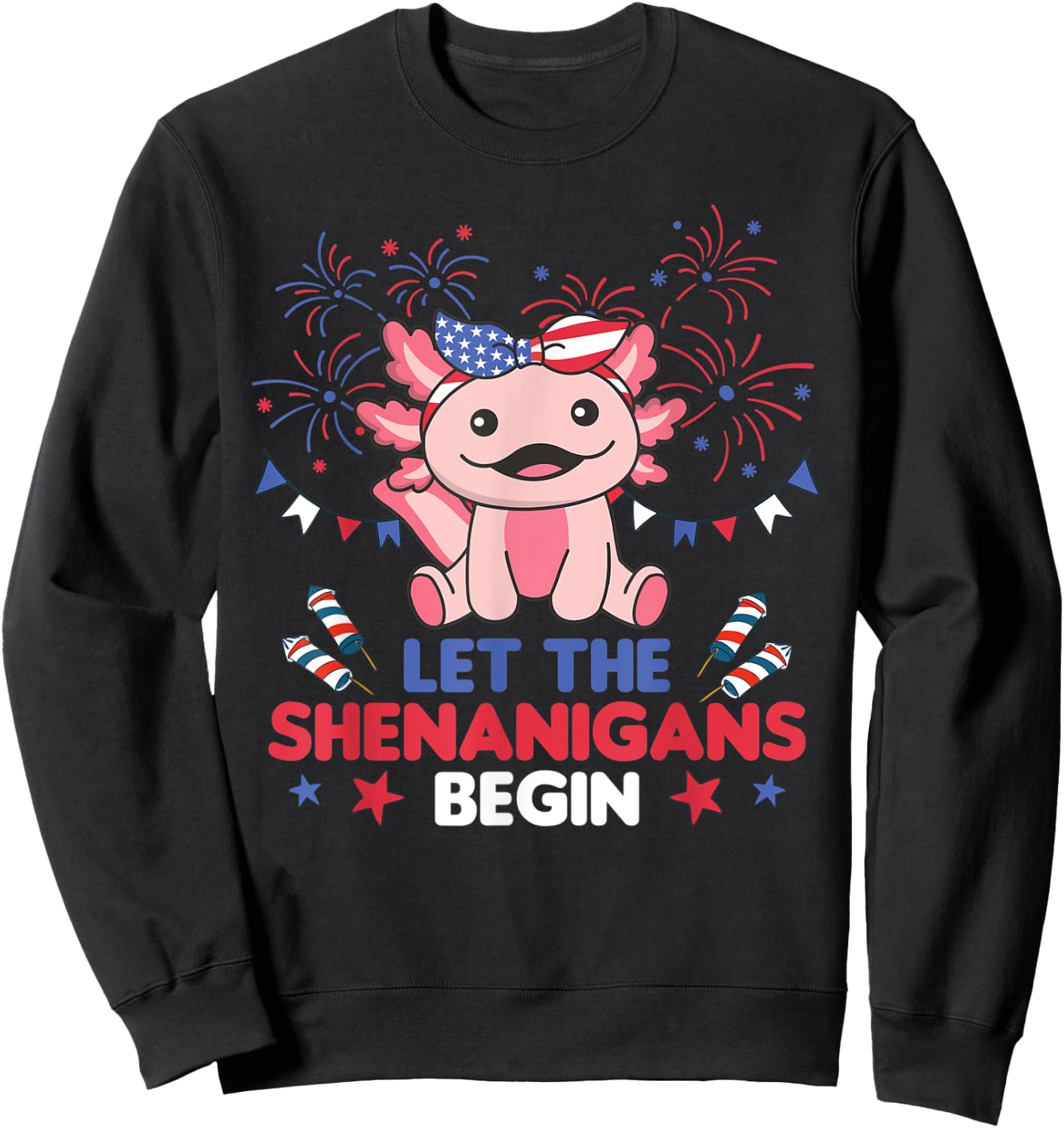 4th Of July American Axolotl For Kids Cute Usa Axolotl Sweatshirt - Sweatshirt | Black