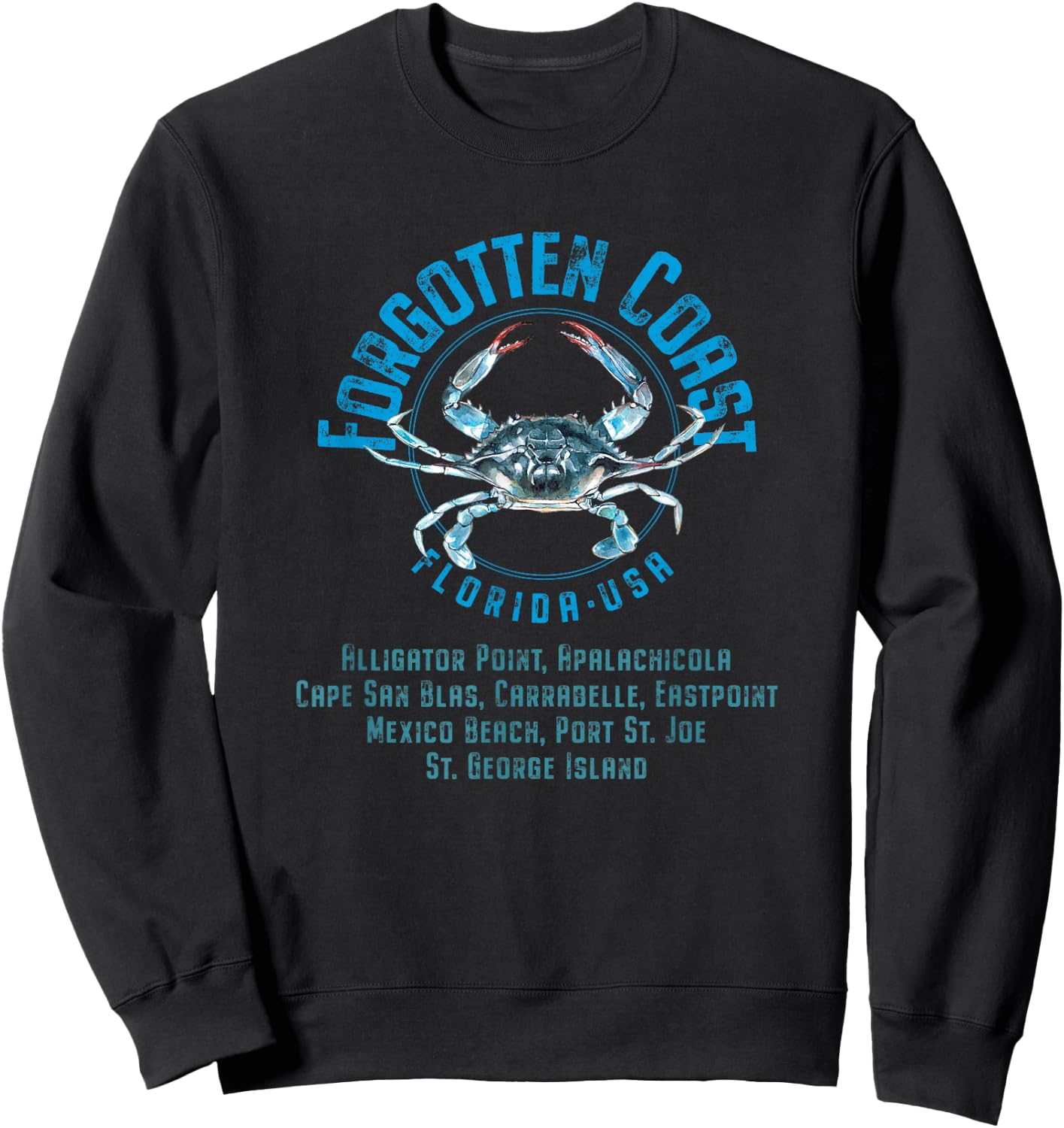 Forgotten Coast Florida Blue Crab Design Sweatshirt - Sweatshirt | Black