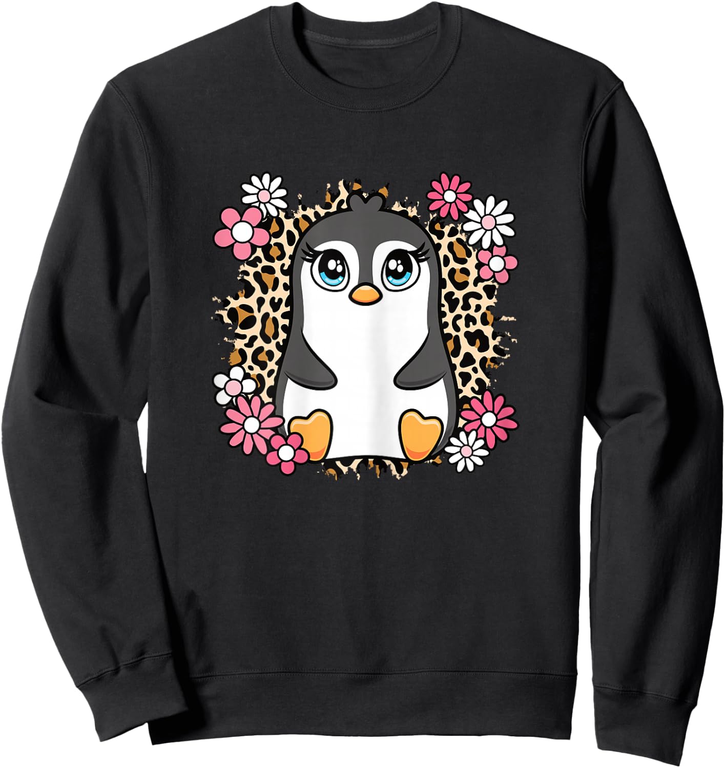 Cute Penguin Flowers Penguin Lover Women Girls Kids Sweatshirt - Sweatshirt | Black