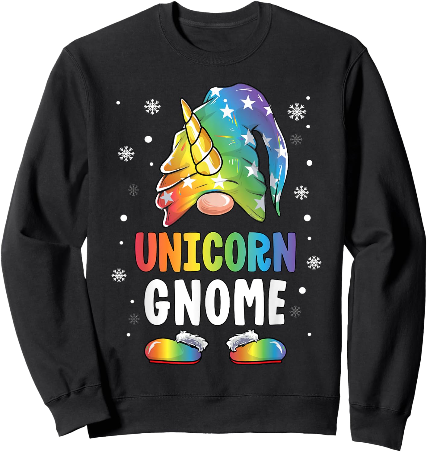 Gnome Unicorn Shirt Family Matching Group Christmas Girls Sweatshirt - Sweatshirt | Black