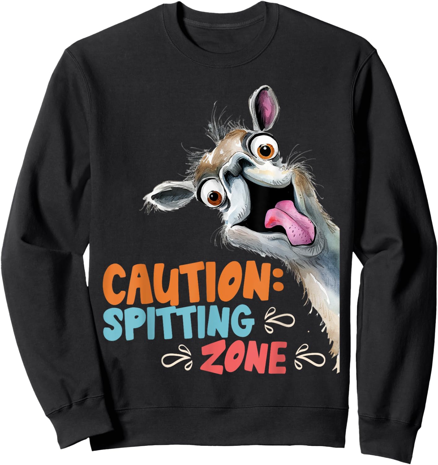 Lama CAUTION SPITTING ZONE Funny Alpaca Sweatshirt - Sweatshirt | Black