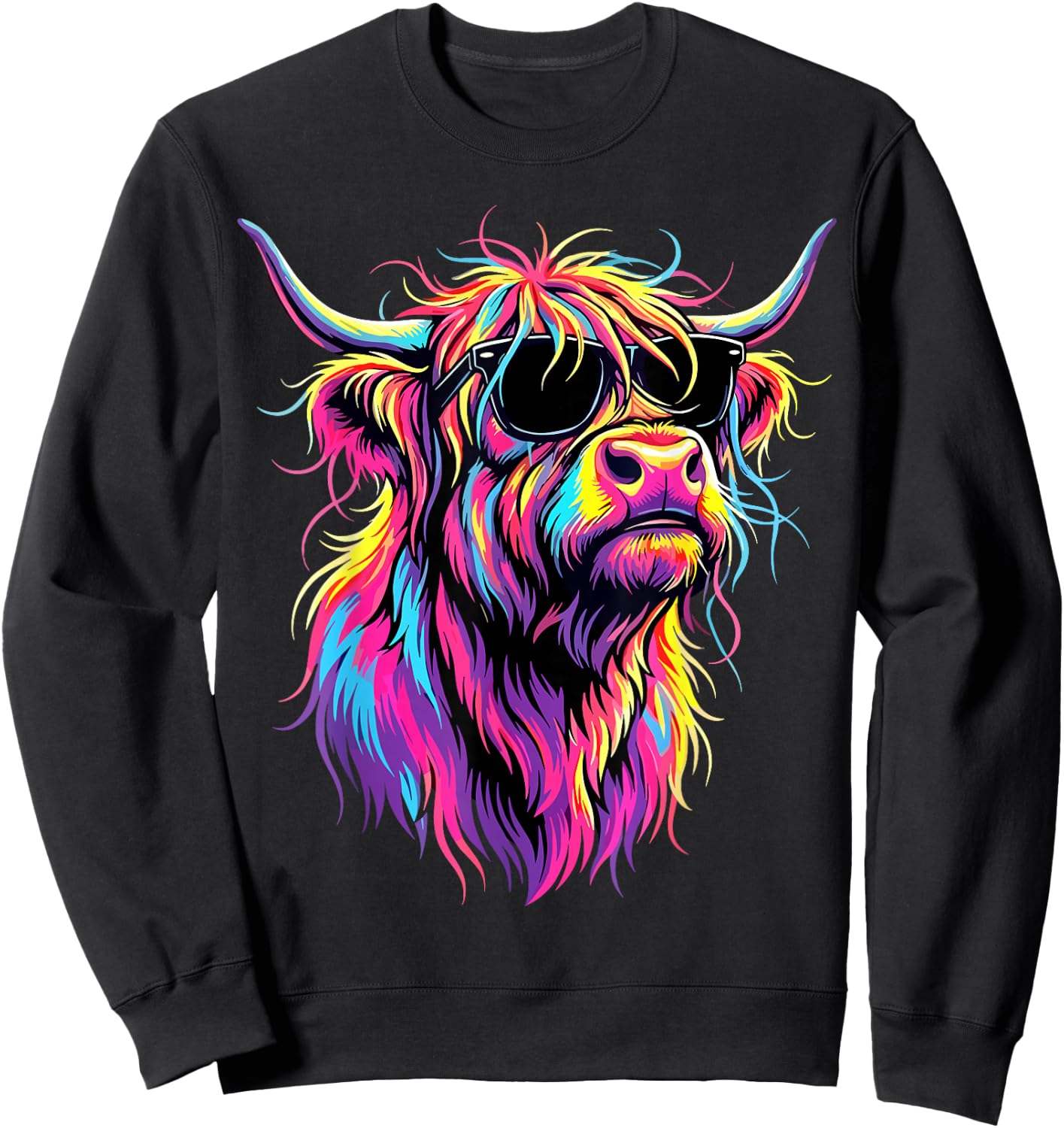 Colorful Highland Cow Sunglasses Sweatshirt - Sweatshirt | Black