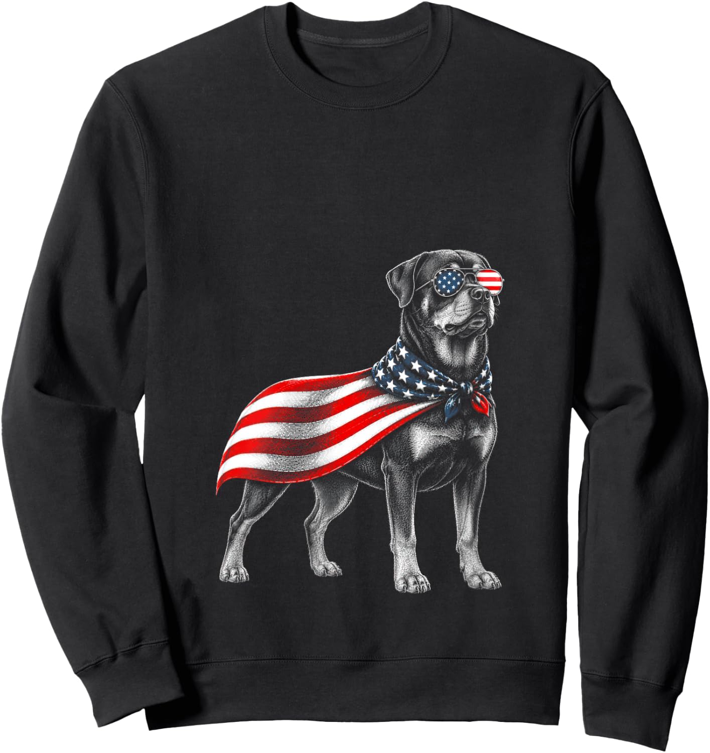 Women's Rottweiler 4th of July US American Flag Rottie Dog Patriotic V-Neck Sweatshirt - Sweatshirt | Black