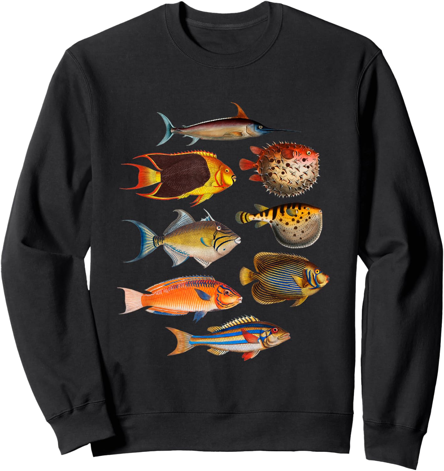 Ichthyology Fishes History Earth And Nature Sea Antique Art Sweatshirt - Sweatshirt | Black