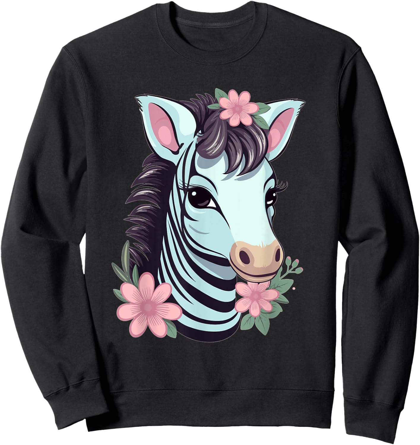 Cute Zebra With Flowers I Kids Zebra Sweatshirt - Sweatshirt | Black
