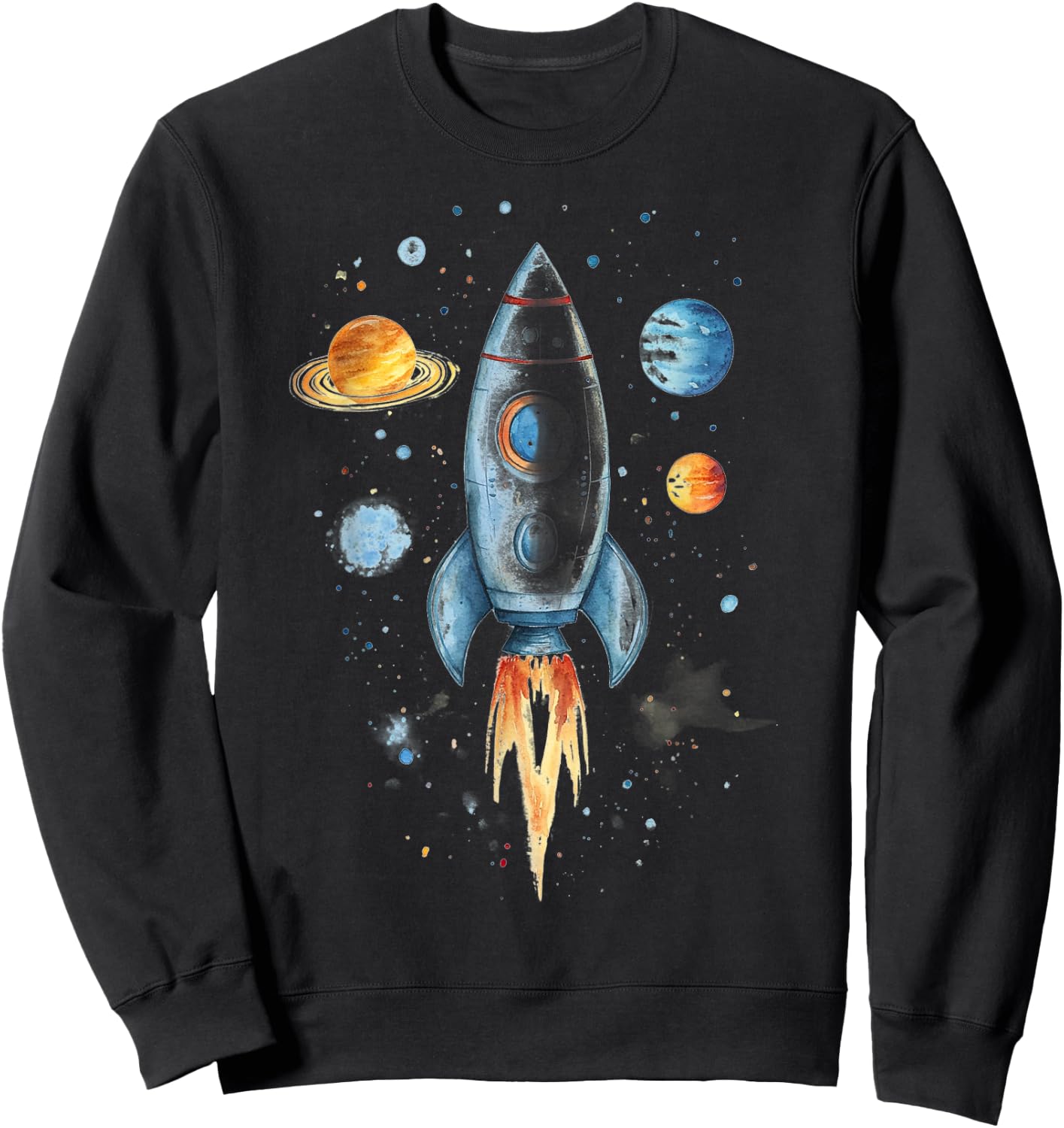Distressed Rocket Ship And Planets Sweatshirt - Sweatshirt | Black