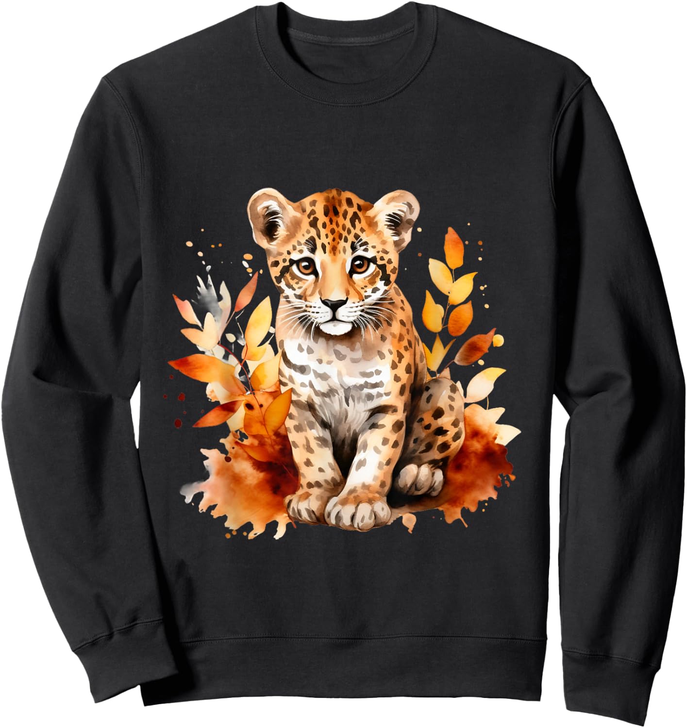 Cheetah Cub Spot Cat Autumn Baby Leopard Safari Watercolor Sweatshirt - Sweatshirt | Black