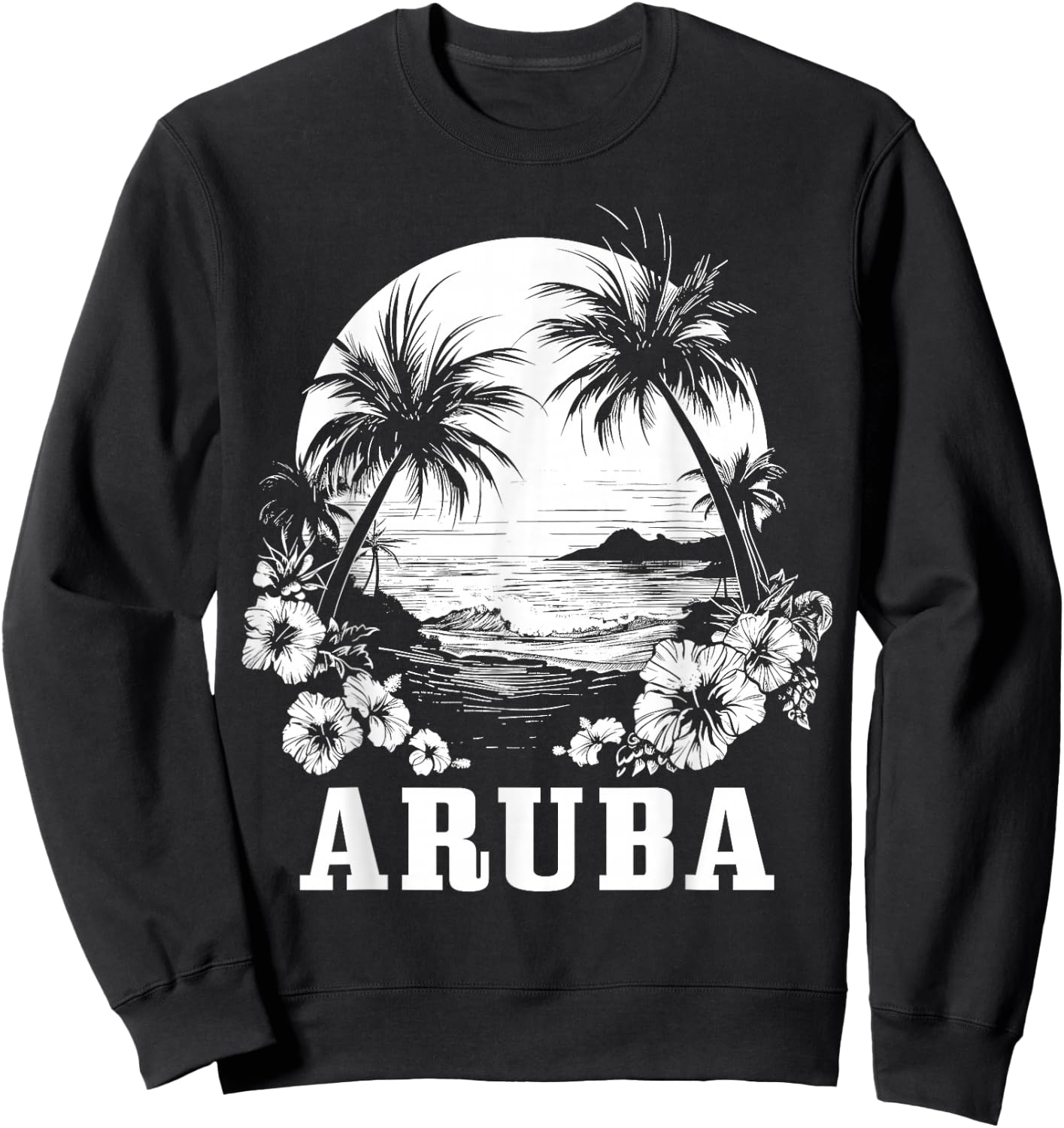 Aruba Vintage Souvenir Hibiscus Flowers Surfer Beach Sweatshirt - Sweatshirt | Black