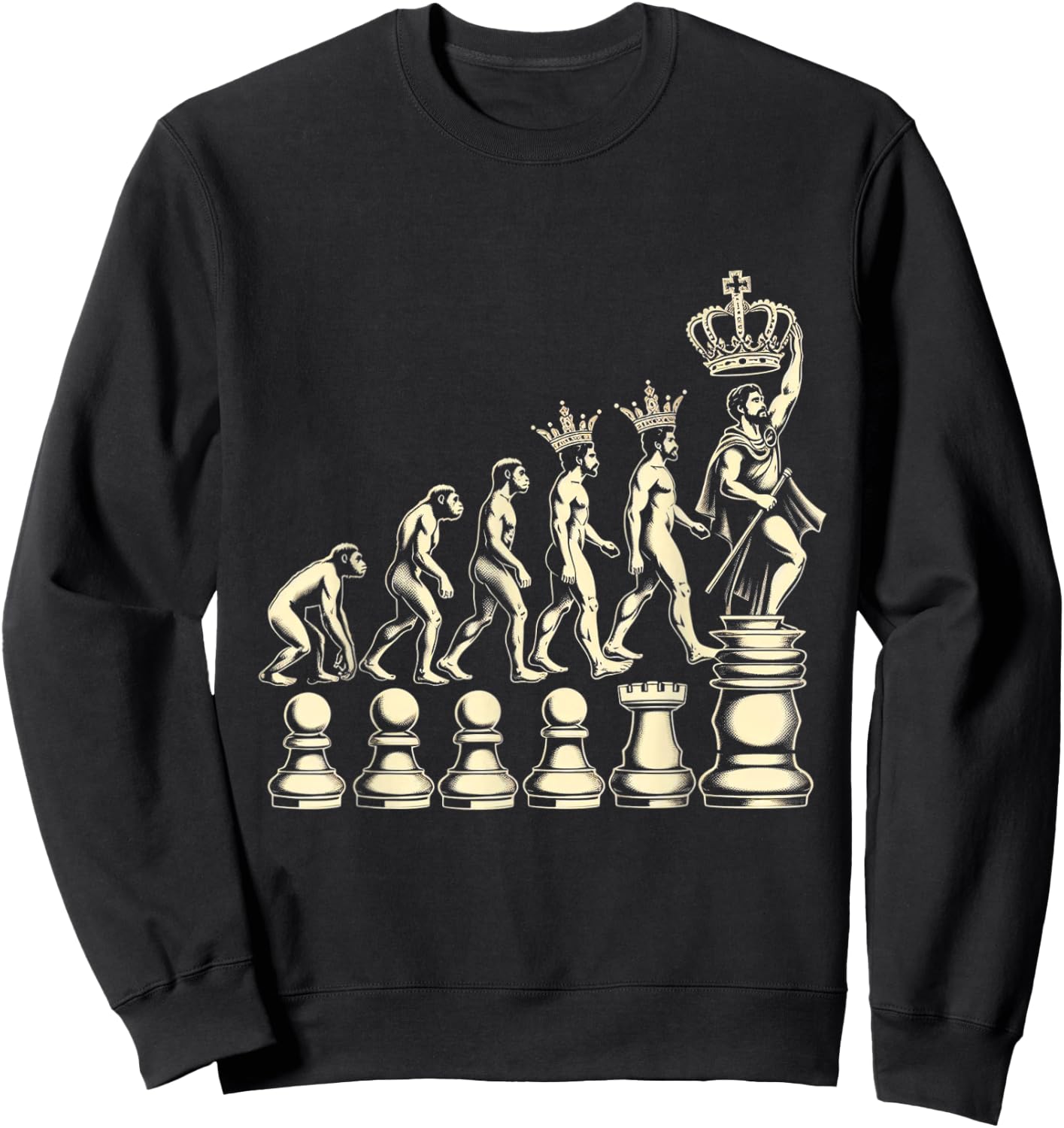 Chess Evolution of Man from Pawn to King Sweatshirt - Sweatshirt | Black