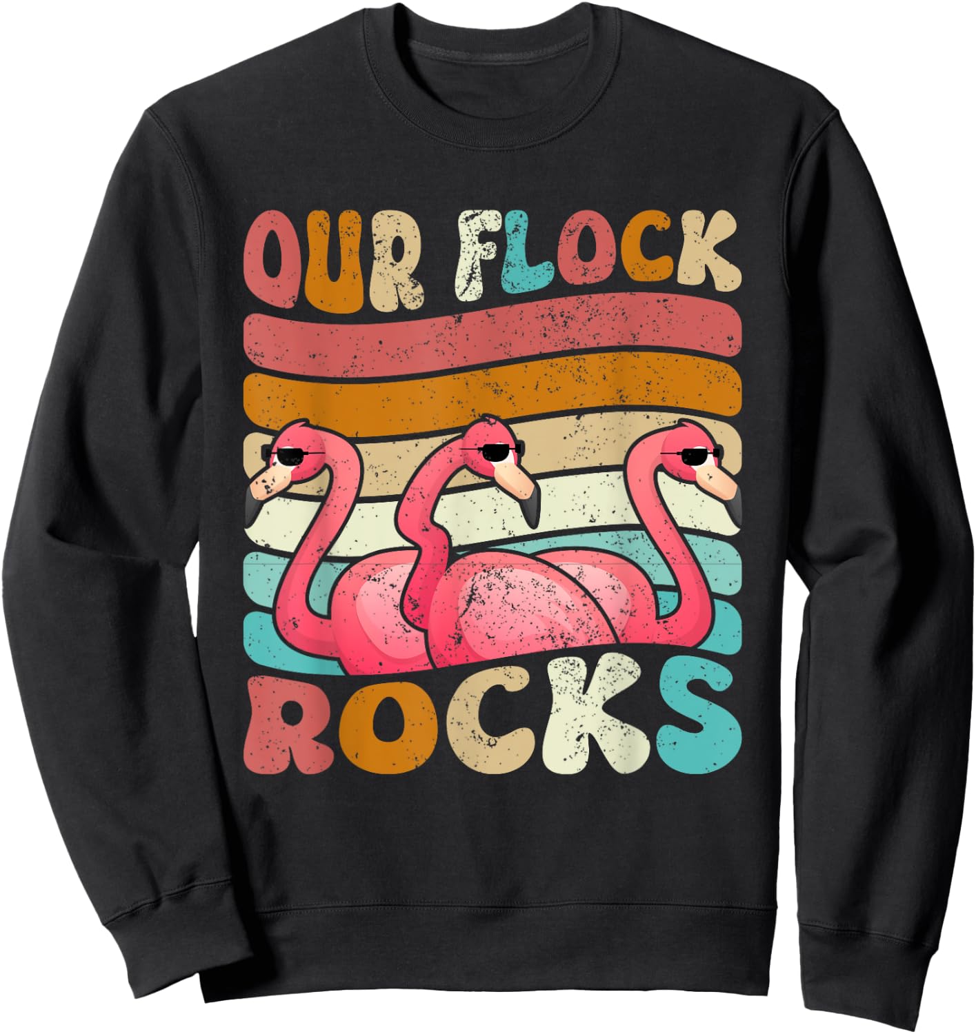 Our Flock Rocks Flamingo Matching Family Vacation Sweatshirt - Sweatshirt | Black