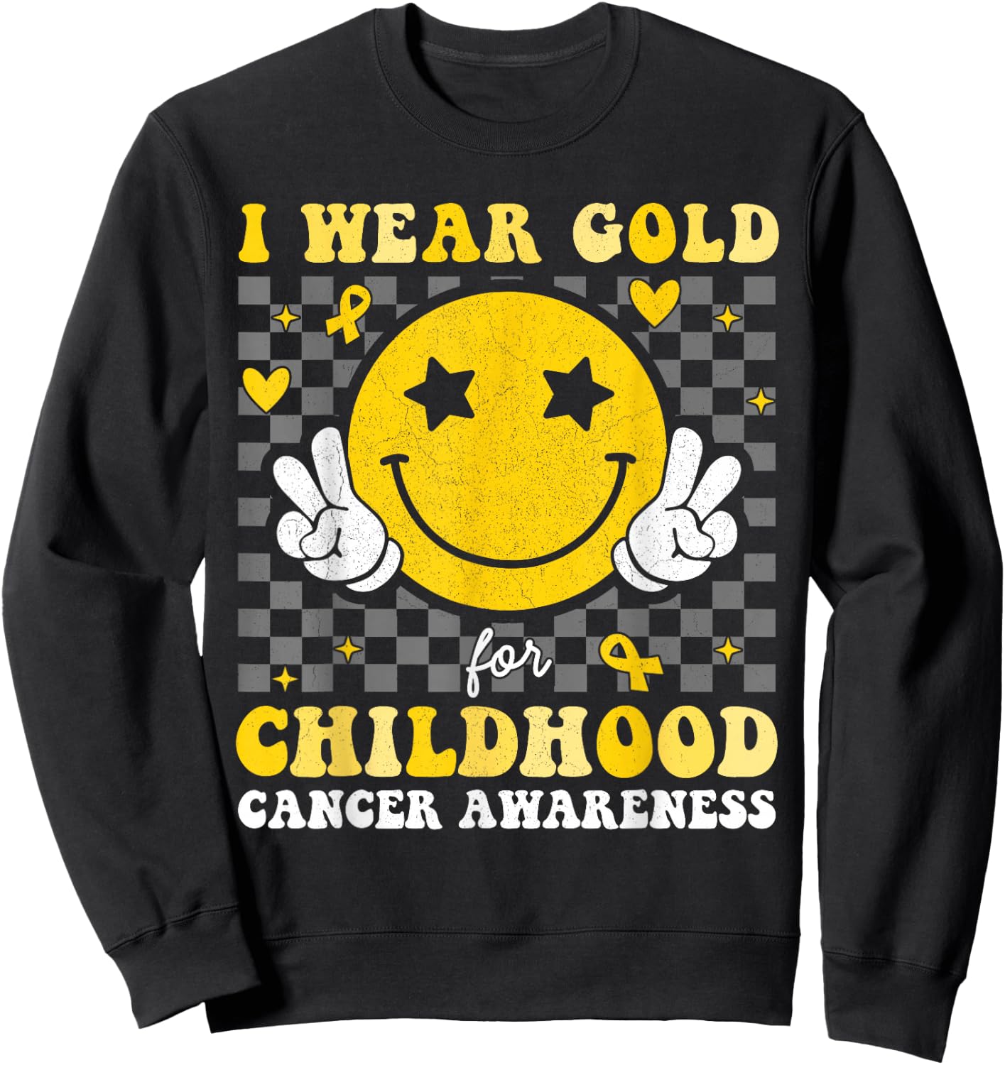 Retro I Wear Gold For Childhood Cancer Awareness Kids Sweatshirt - Sweatshirt | Black