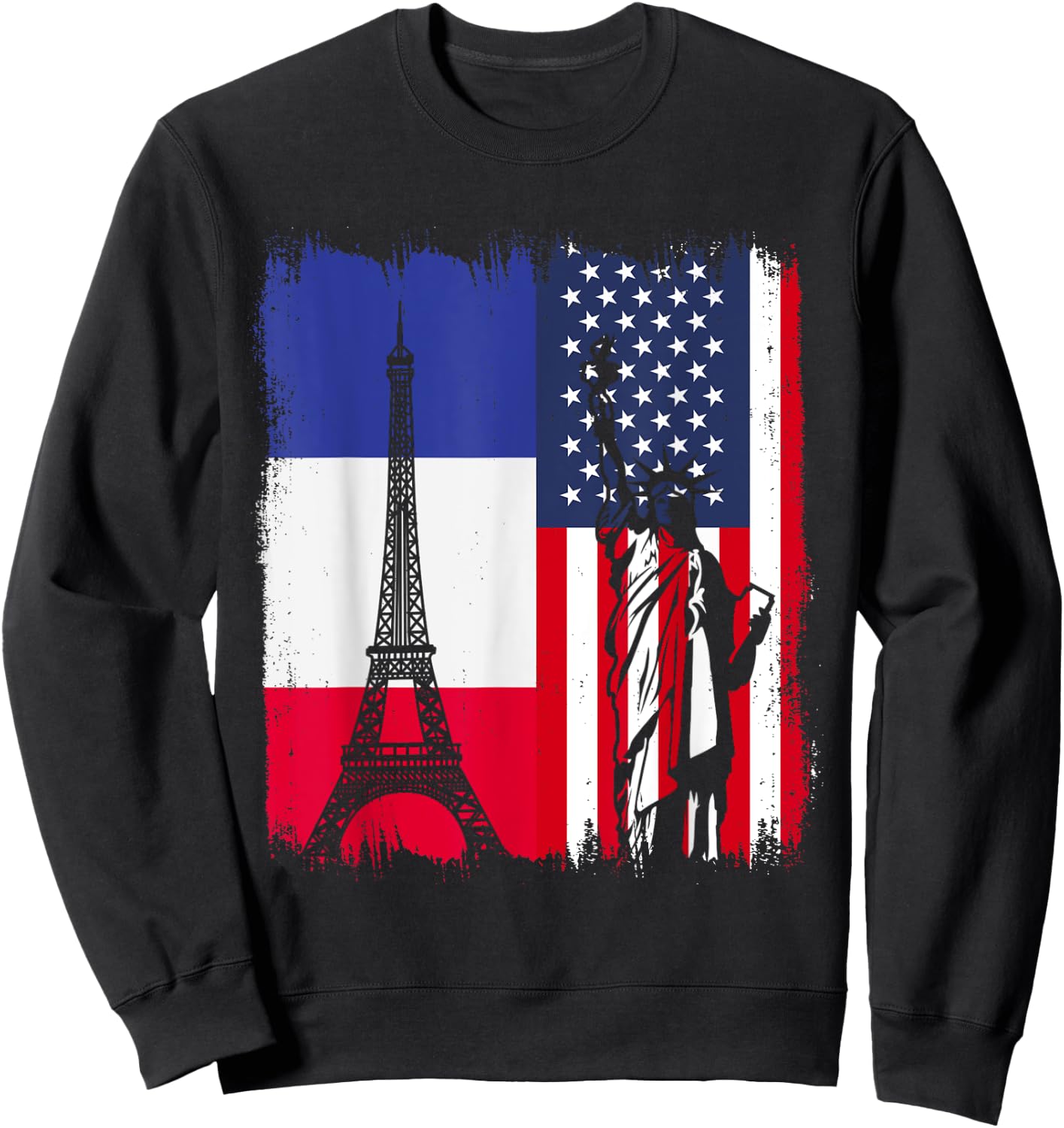 France Eiffel Tower Flag America Statue of Liberty , Black, S Sweatshirt - Sweatshirt | Black
