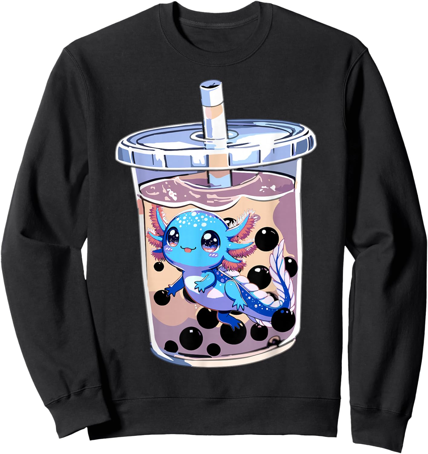 Boba Axolotl Kawaii Axolotl Bubble Tea Boba Sweatshirt - Sweatshirt | Black