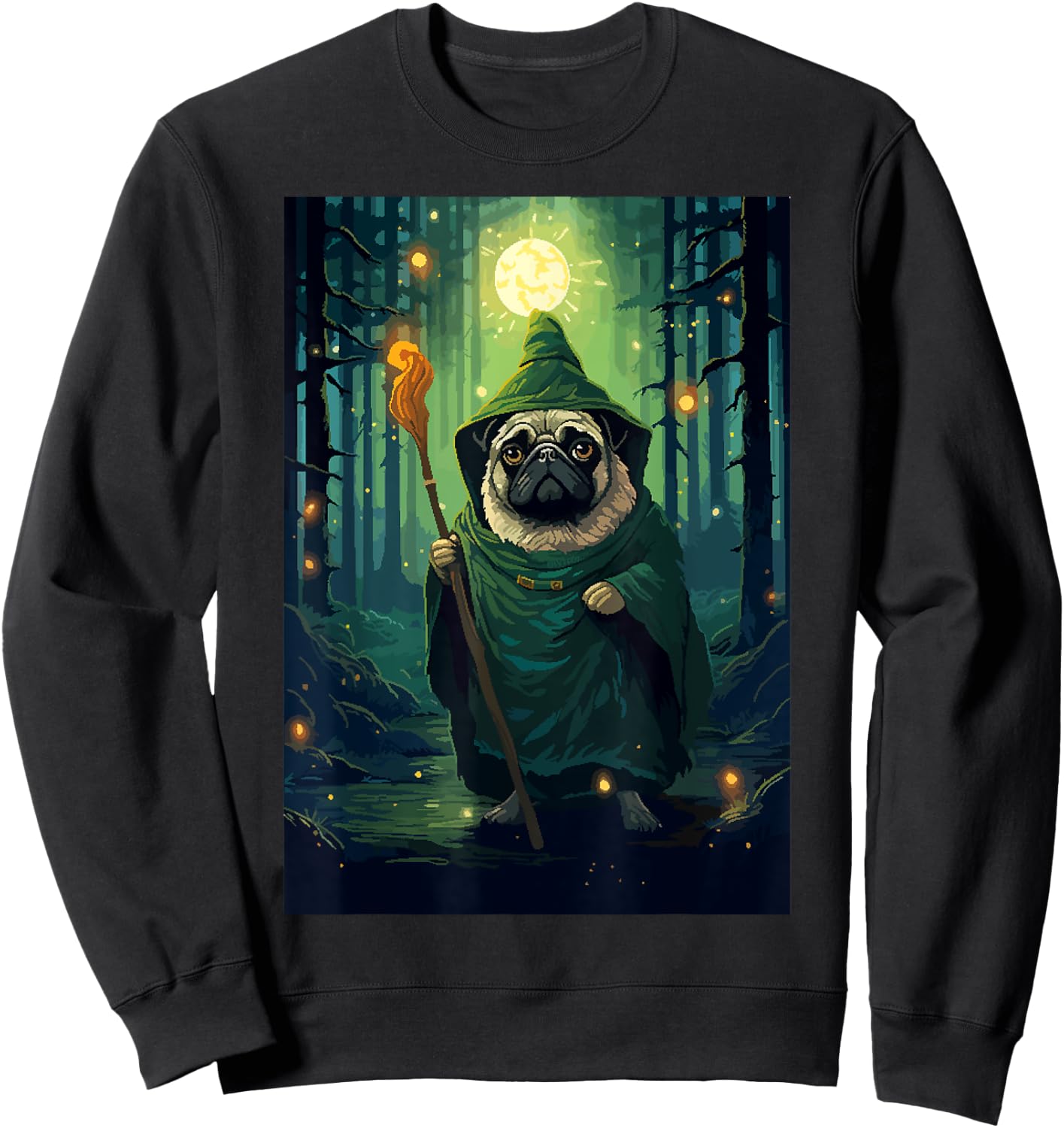 Pug Wizard Cute Funny Dog Pixel Art Women Kids Sweatshirt - Sweatshirt | Black