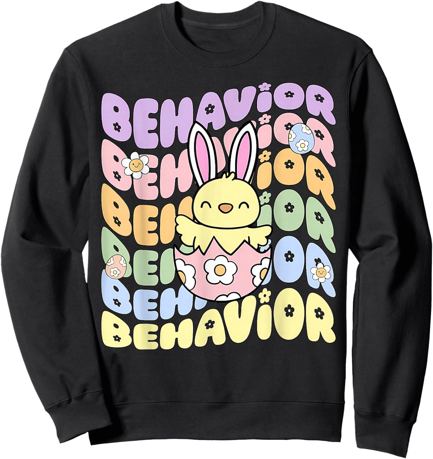 Retro Behavior Analyst Easter Bunny ABA Behavior Therapist Sweatshirt - Sweatshirt | Black
