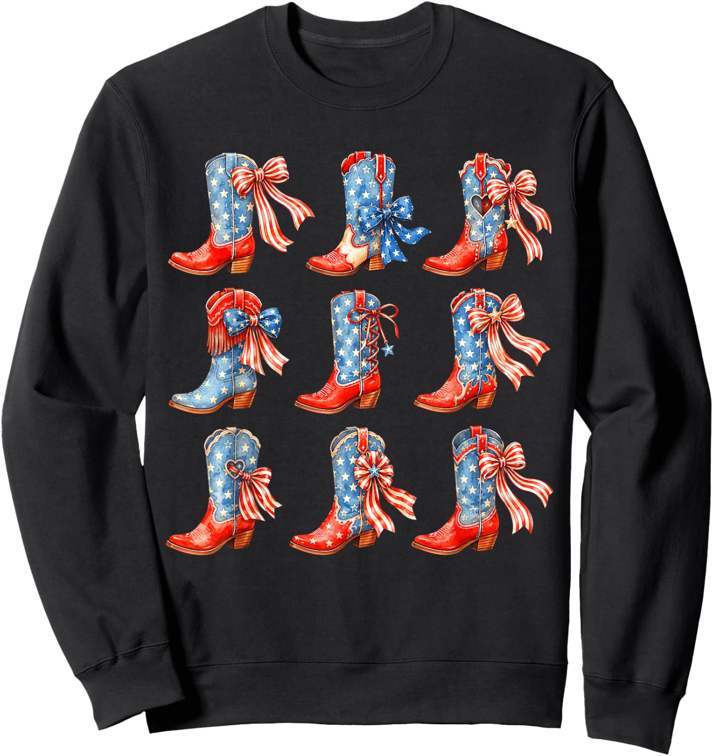 Western Cowboy Boots Cowgirl USA American Flag 4th of July Sweatshirt - Sweatshirt | Black