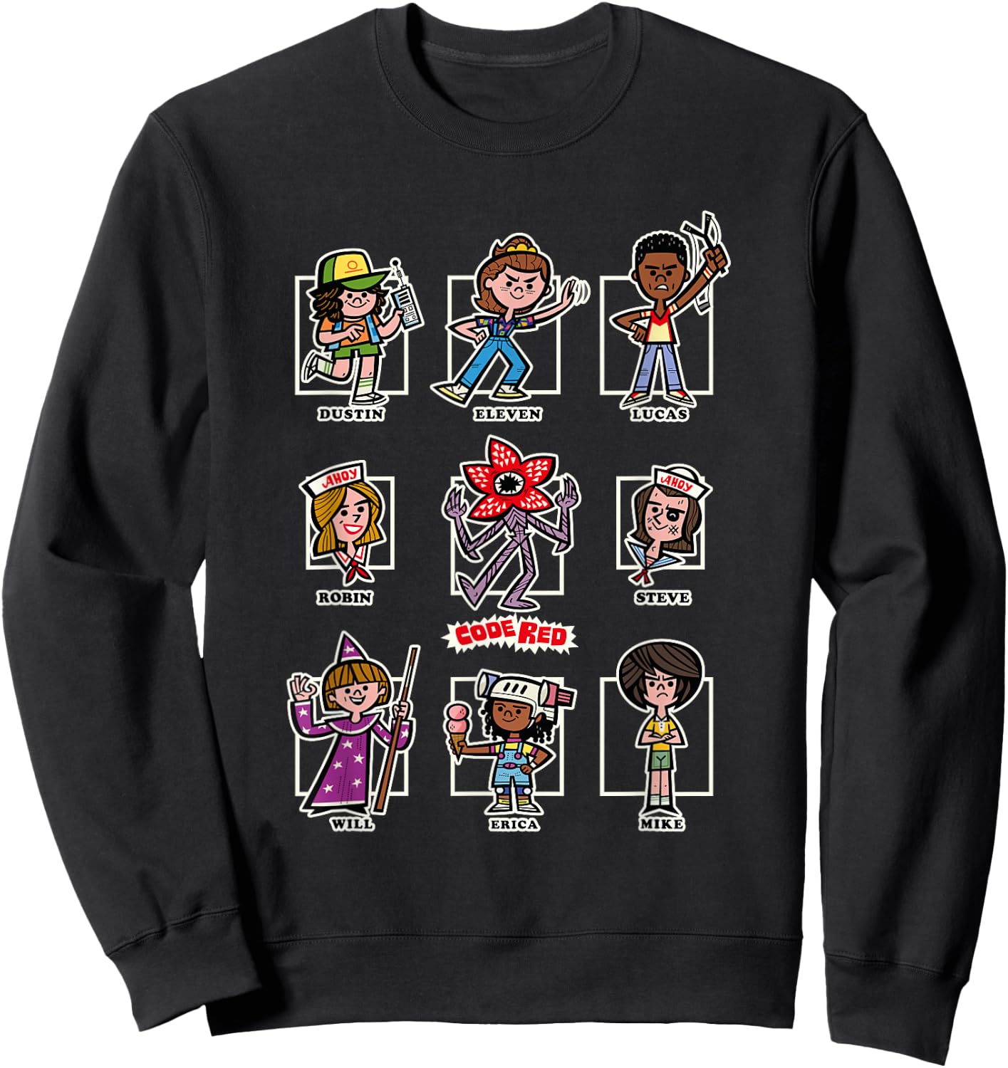 Stranger Things The Party Group Chibi Vintage Code Red Icons Sweatshirt - Sweatshirt | Black