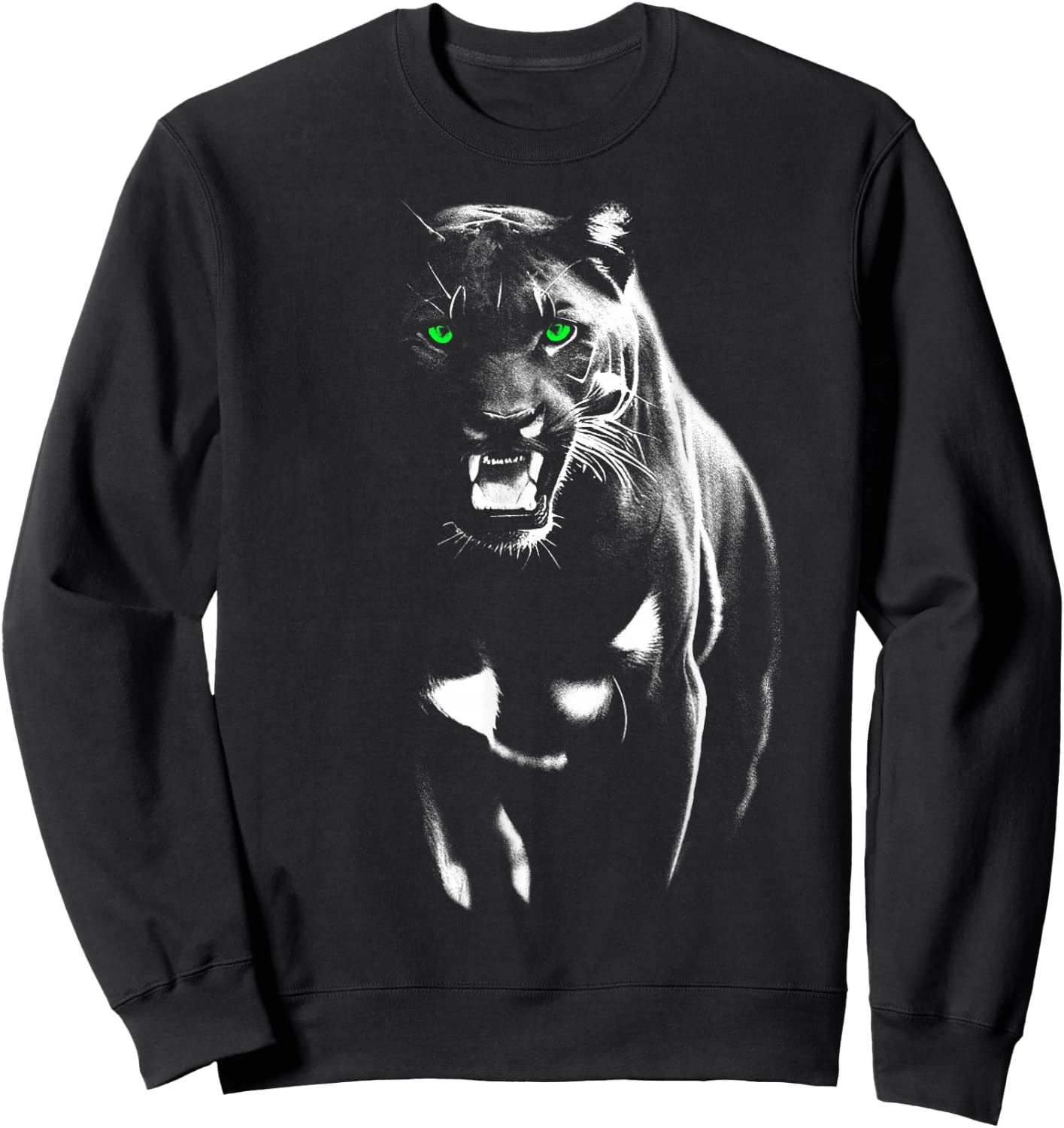 Wild Proud Panther with Cool Green Eyes Showing Teeth , black Sweatshirt - Sweatshirt | Black
