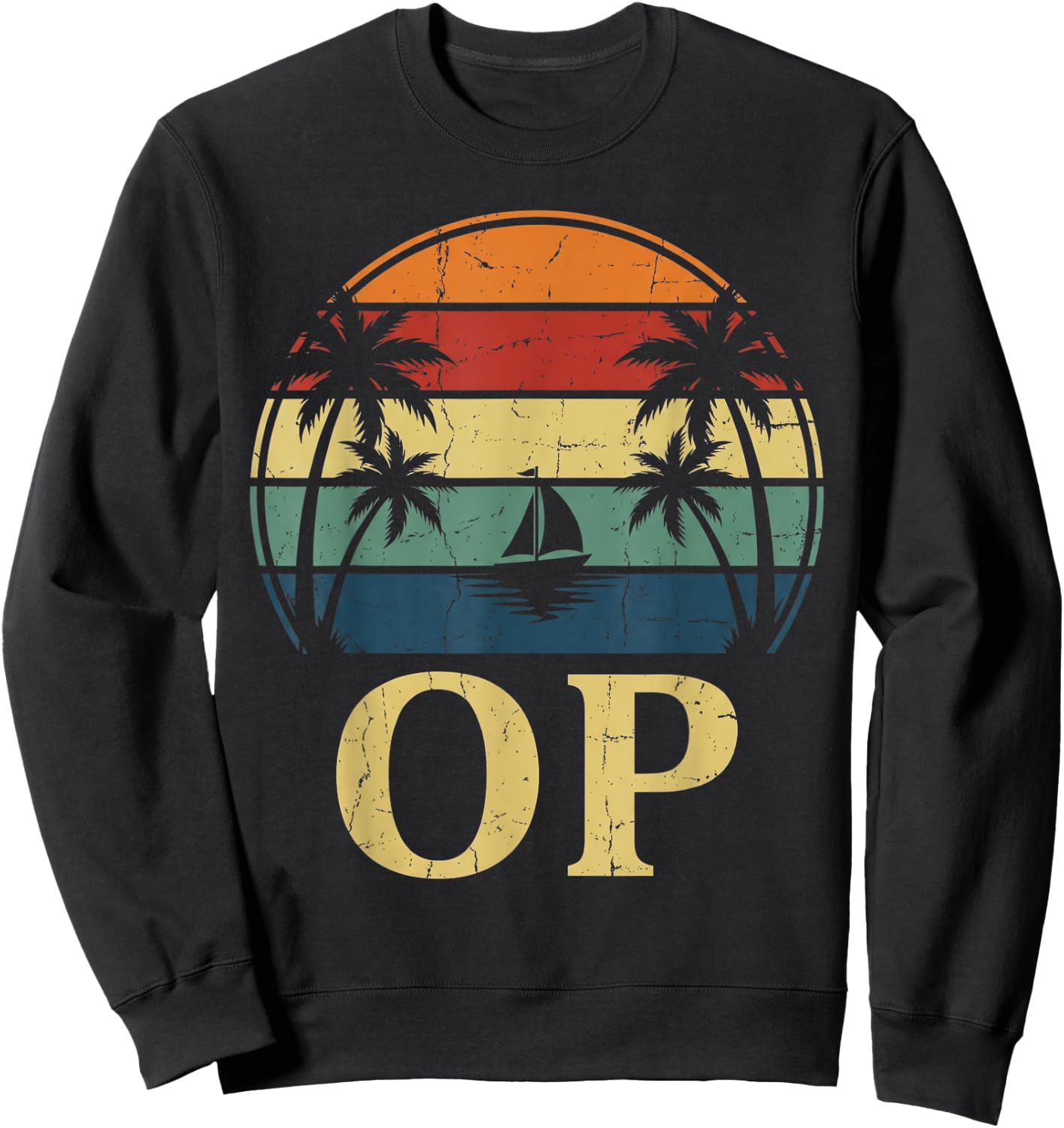 Op Ocean Vintage Pacific Ocean Beach Sun Palm Trees Retro Sweatshirt - Sweatshirt | Black