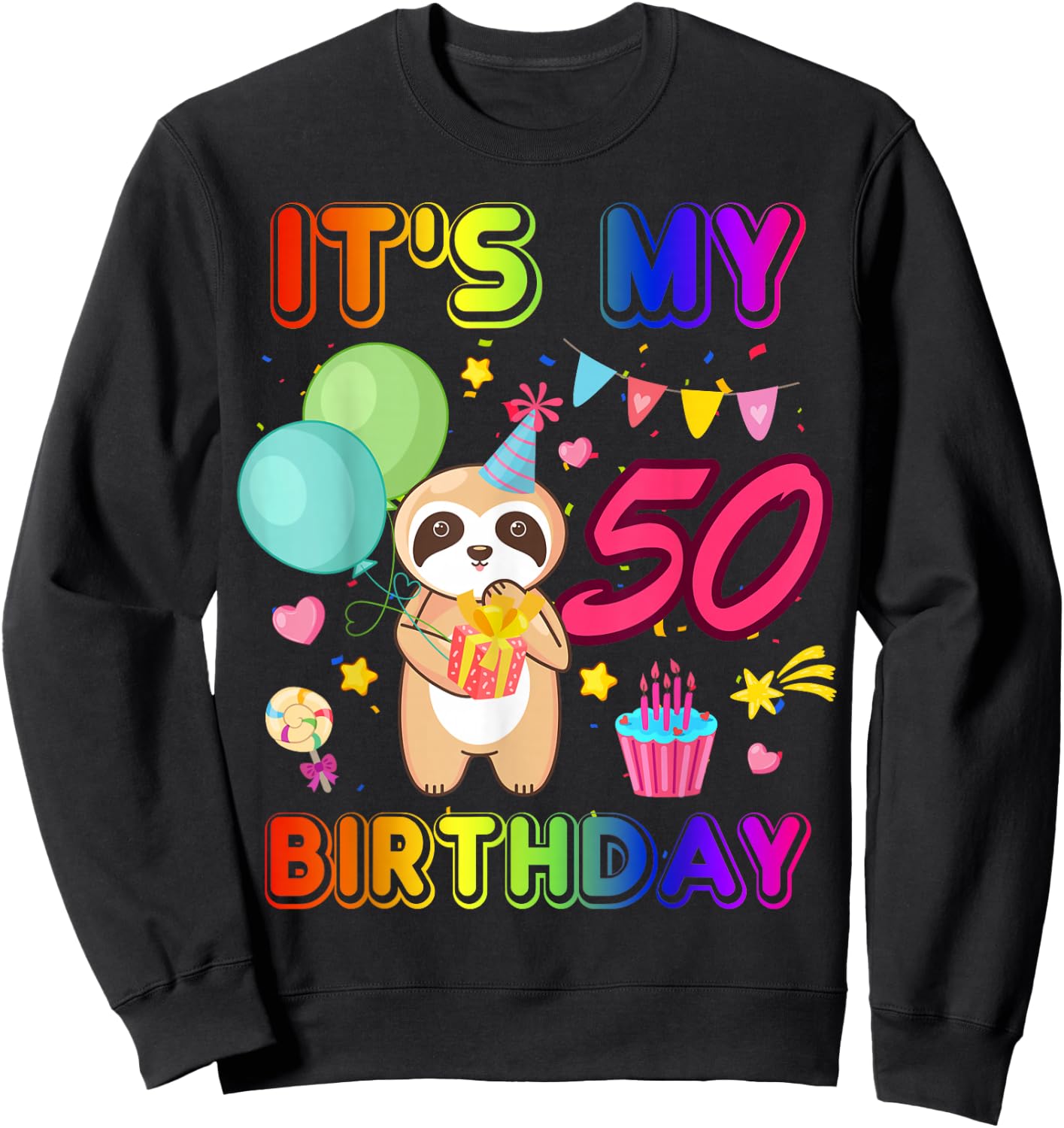 50 Year Old Birthday Sloth Animal Zoo 50th B-Day Crew Party Sweatshirt - Sweatshirt | Black